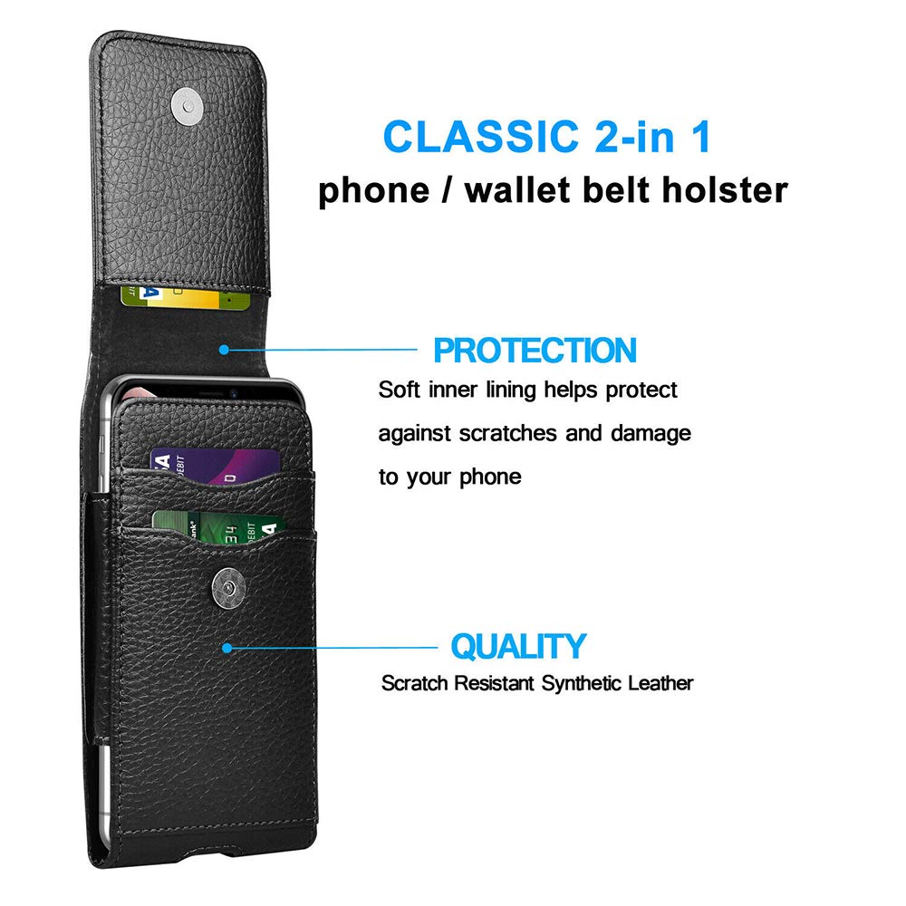 EBIZCITY Leather Phone Belt Holster Pouch for Samsung, Motorola, Xiaomi, Huawei & iPhone 15 Max - Adjustable Belt Buckle Cell Phone Holder for Men & Women - Perfect for Work, Hiking, Travel & Outdoor Activities