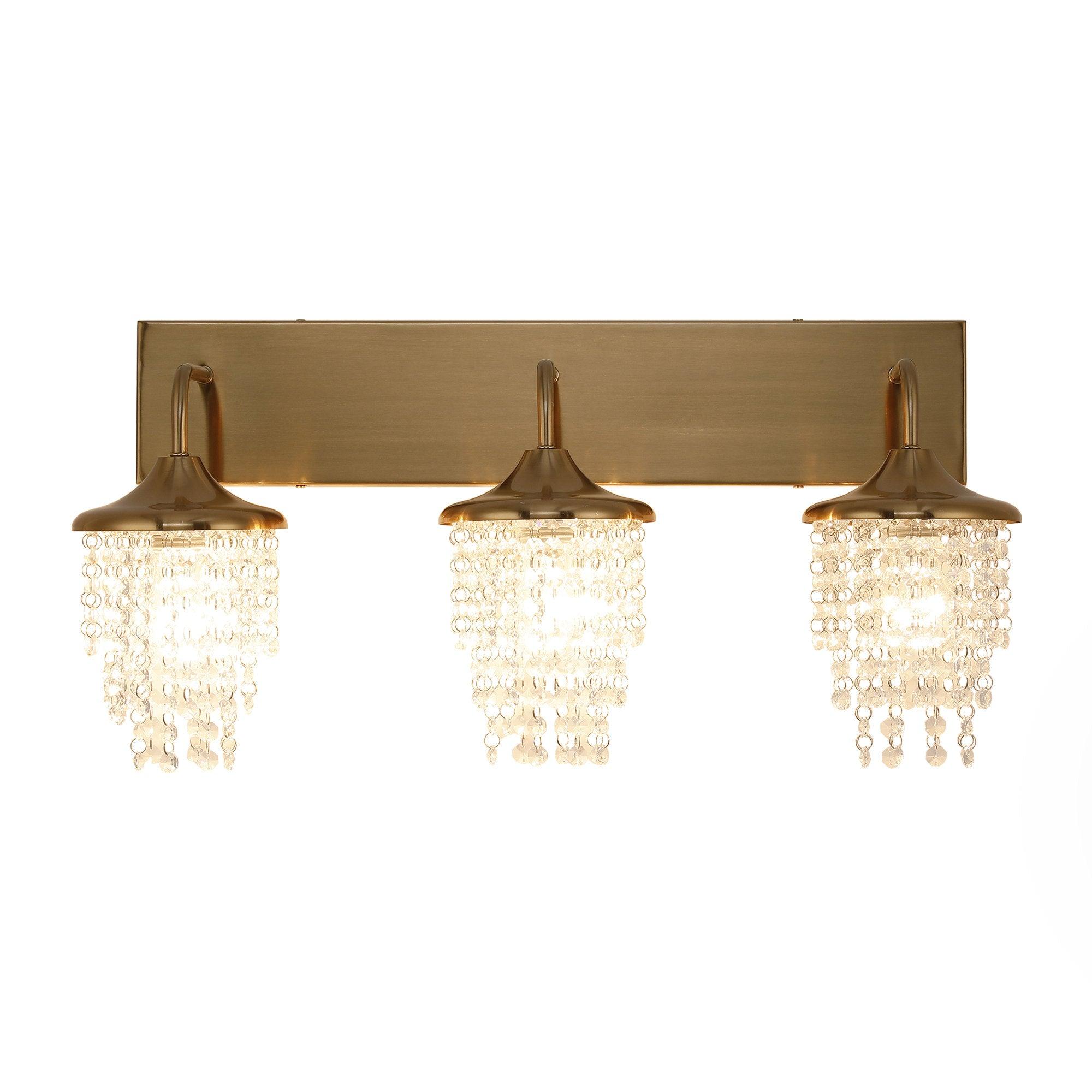 Modern 3-Light Golden Wall Sconce with Crystal Accents - Elegant Lighting Fixture for Living Room, Bedroom, or Hallway Decor