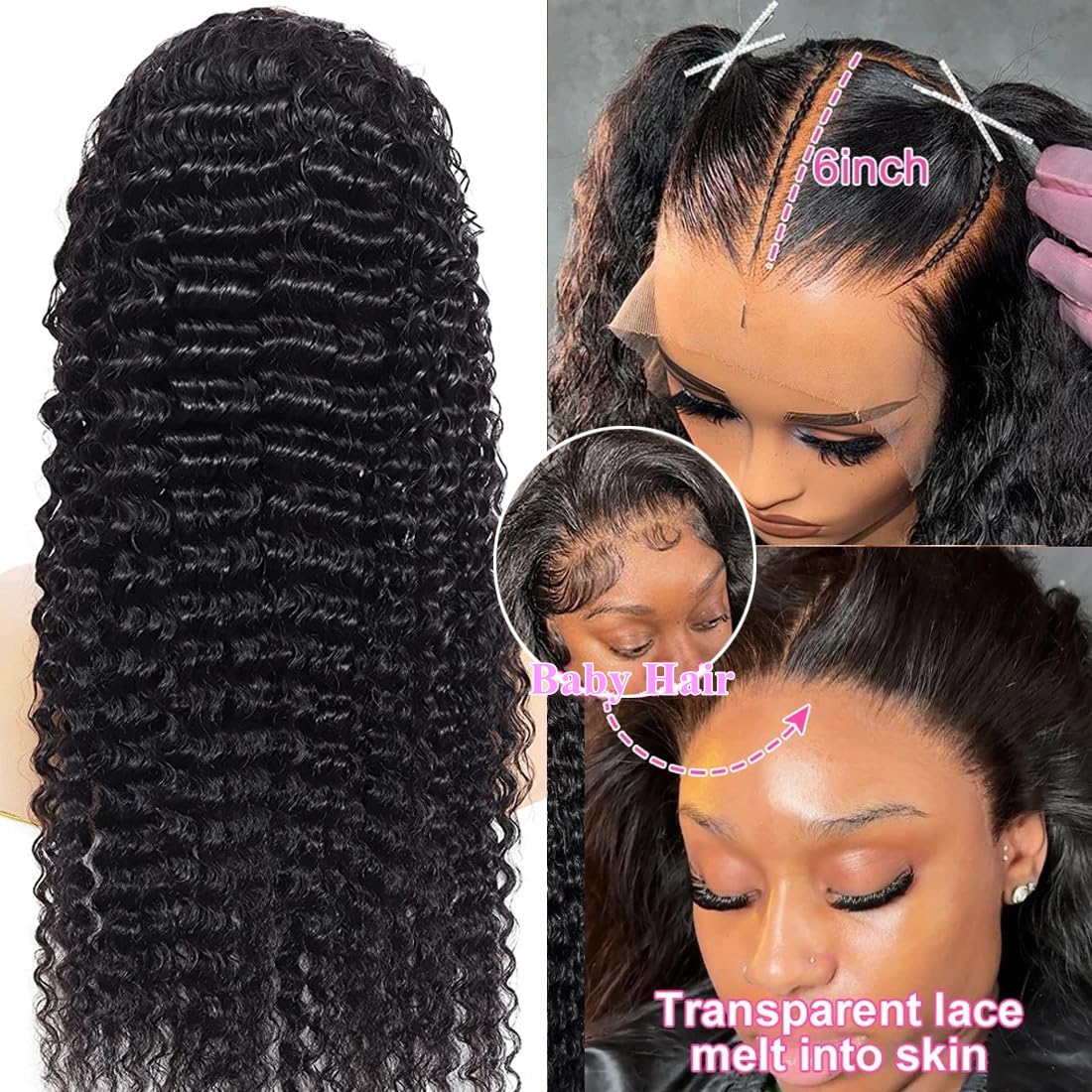 32 Inch Deep Wave Lace Front Wigs Human Hair 13x6 HD Lace Frontal Wigs - 200% Density Pre-Plucked Deep Curly Glueless Wig with Baby Hair (Natural Black) for Women | Perfect for Daily Wear, Cosplay, and Special Occasions