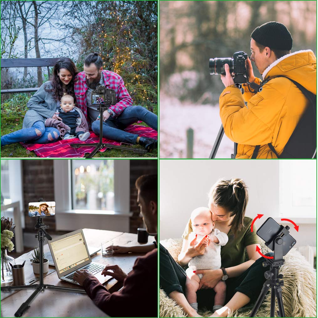 Professional DSLR Camera Tripod with Phone Holder - Compact Lightweight Travel Tripod Stand, 360° Panoramic Ball Head & Quick Release Plate for Vlogging, Blogging, Photography - Perfect for Travel, Outdoor Shooting & Content Creation