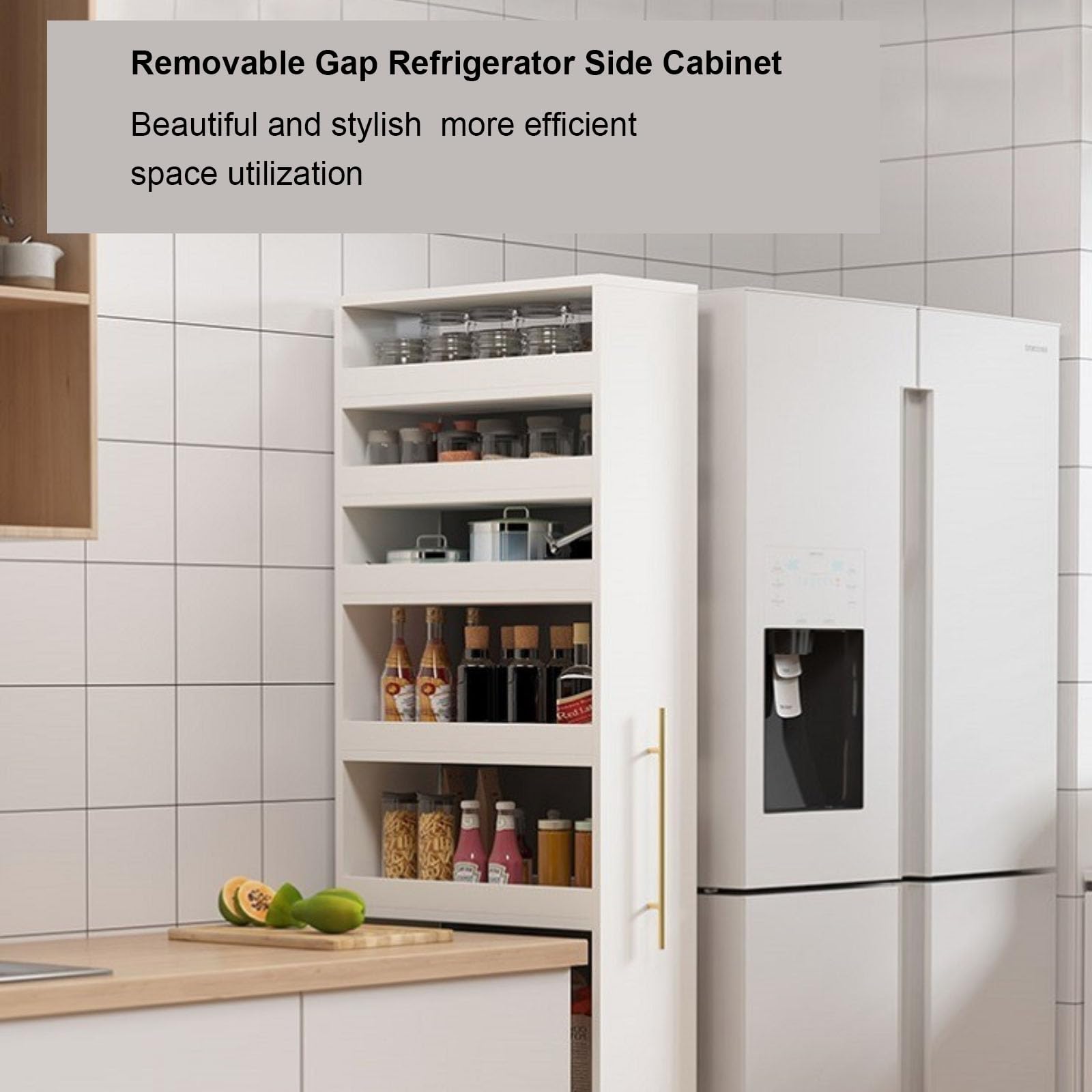 White Large Slim Storage Cart with Wheels - Narrow Rolling Kitchen Cabinet with Handle - Wood Spice Rack Organizer for Pantry, Small Spaces - Perfect for Kitchen, Bathroom, Bedroom & Office Storage Solutions