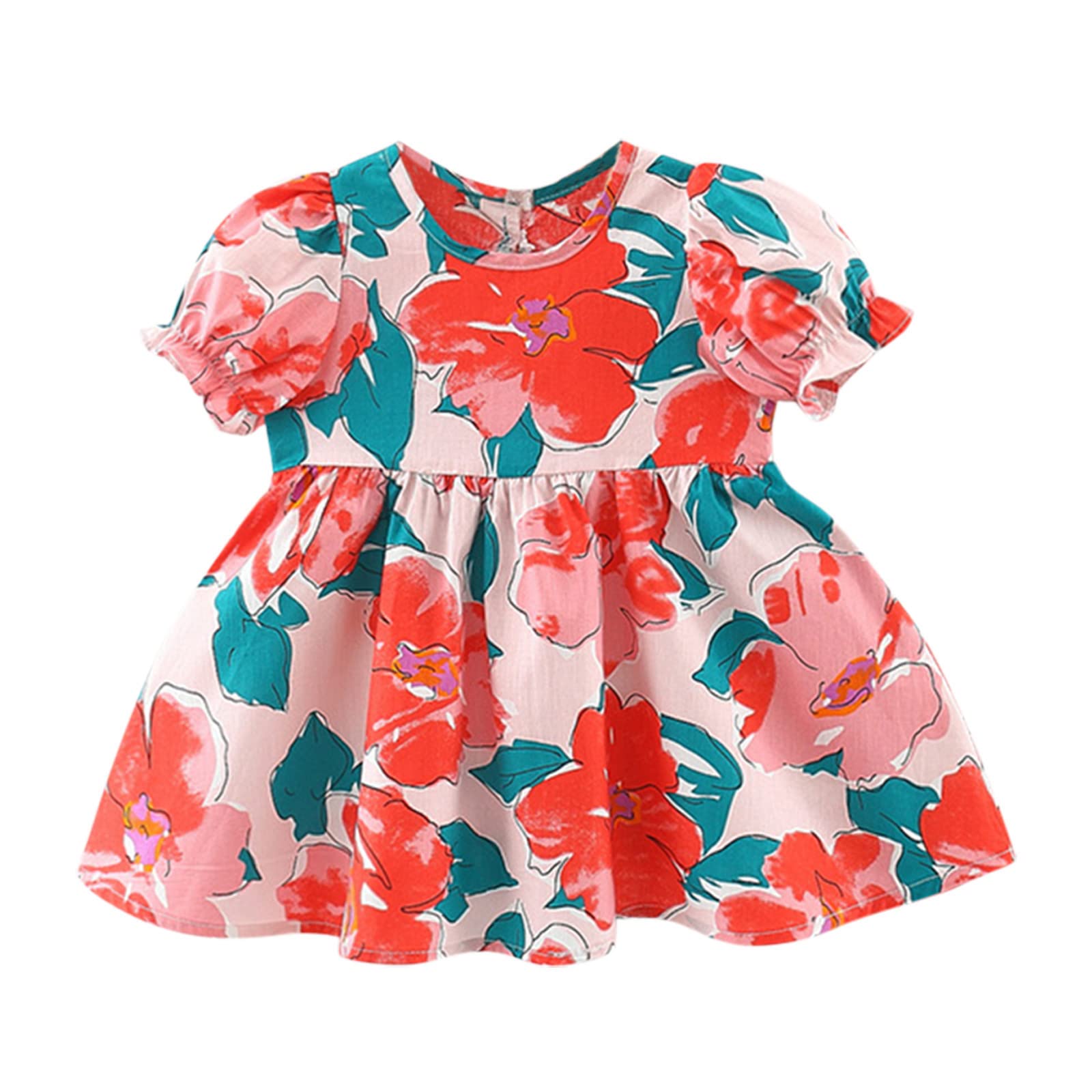 Girls Floral Print Princess Dress with Bow & Ruched Detail - Lightweight Summer Toddler Dress for Casual Wear - Perfect for Parties, Playdates & Special Occasions