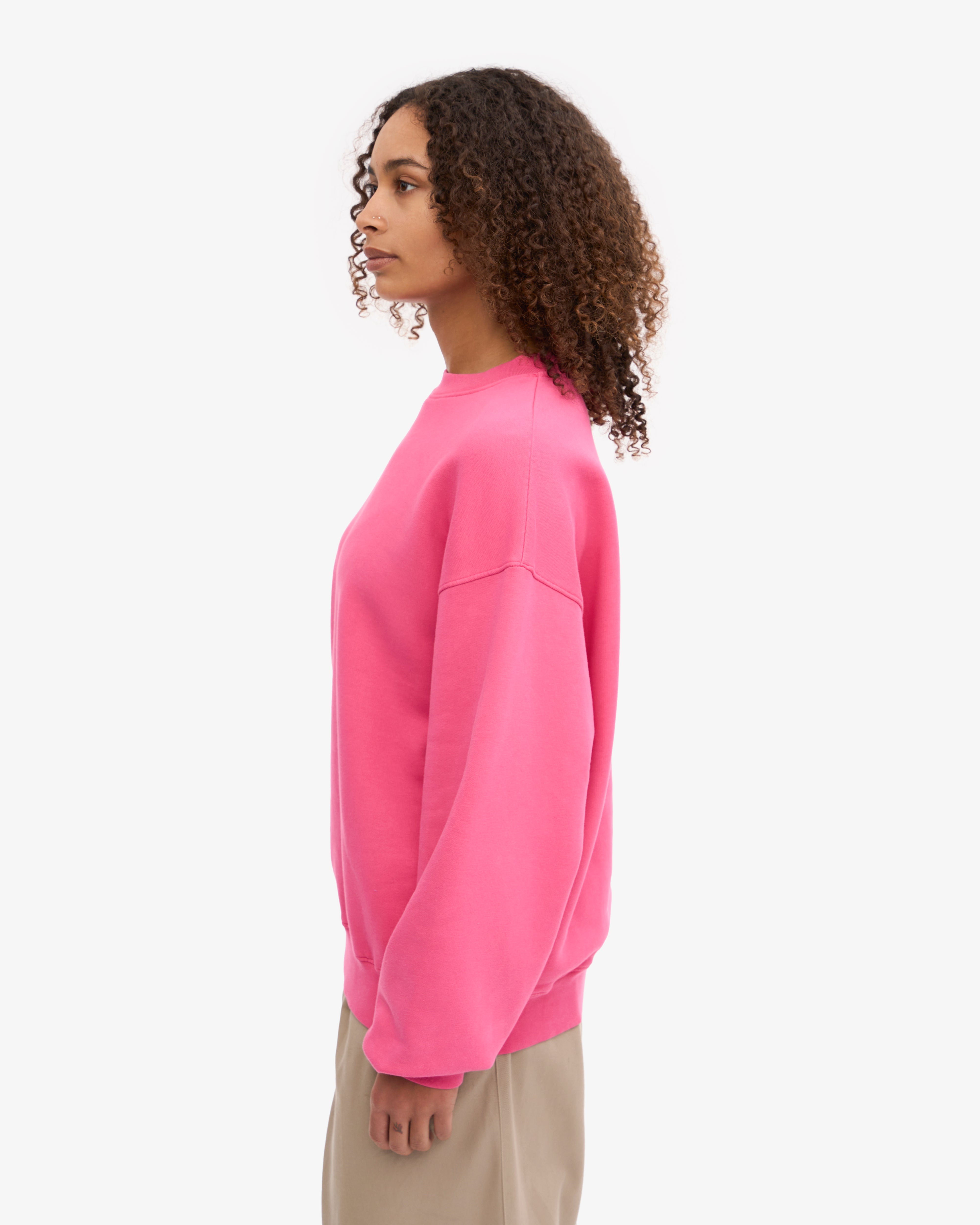 Organic Oversized Crewneck Sweatshirt - Bubblegum Pink | Soft Cotton Unisex Pullover for Women & Men | Perfect for Casual Wear, Lounge & Street Style