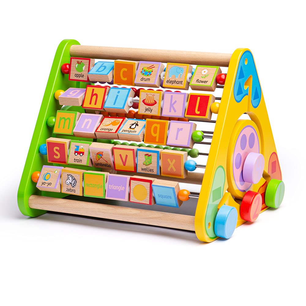 Bigjigs Toys Wooden Early Learning Activity Center for Babies & Toddlers - Montessori Educational Toy, Sensory Play, Developmental Triangle - Perfect for Home, Daycare & Preschool Learning Activities
