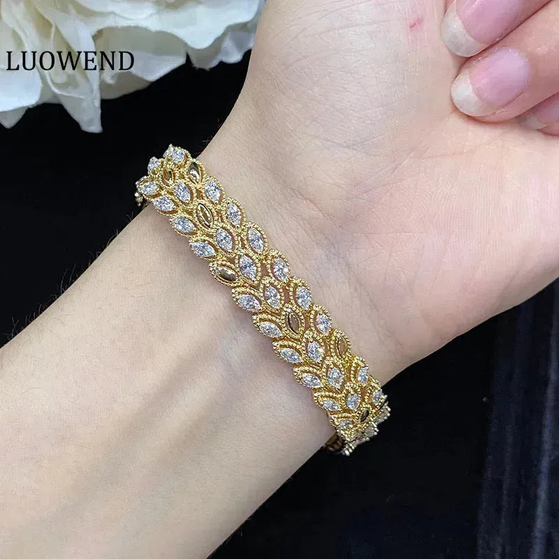 18K Yellow Gold Diamond Bracelet for Women - 4.99 Carat Real Natural Diamonds, Luxury Party Jewelry, Elegant Middle Style - Perfect for Weddings, Anniversaries & Special Occasions