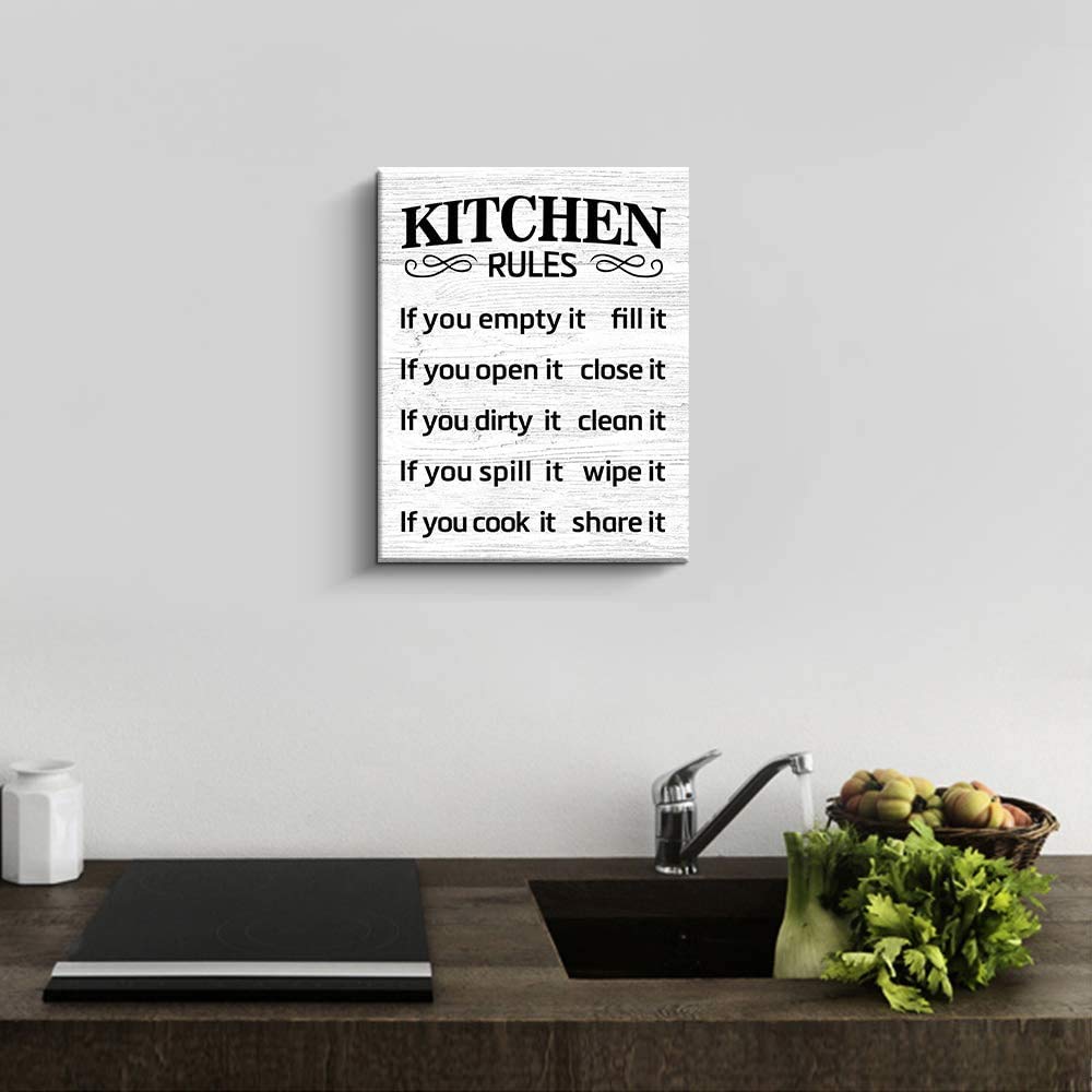 Rustic Farmhouse Kitchen Wall Decor - Kitchen Rules Sign Art, White Unframed 8x10 Inch - Perfect for Country Style Kitchens & Home Decor