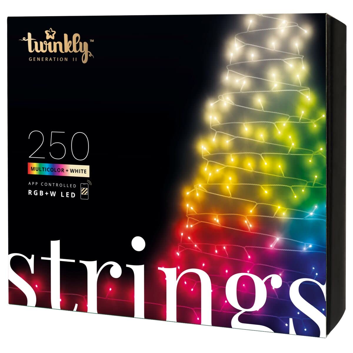 Twinkly Smart Decorations Custom LED String Lights 250 RGB+W App Controlled – IoT Ready Programmable Christmas Lights for Indoor Outdoor Holiday Decor – Perfect for Christmas Tree, Party, Wedding & Home Decoration