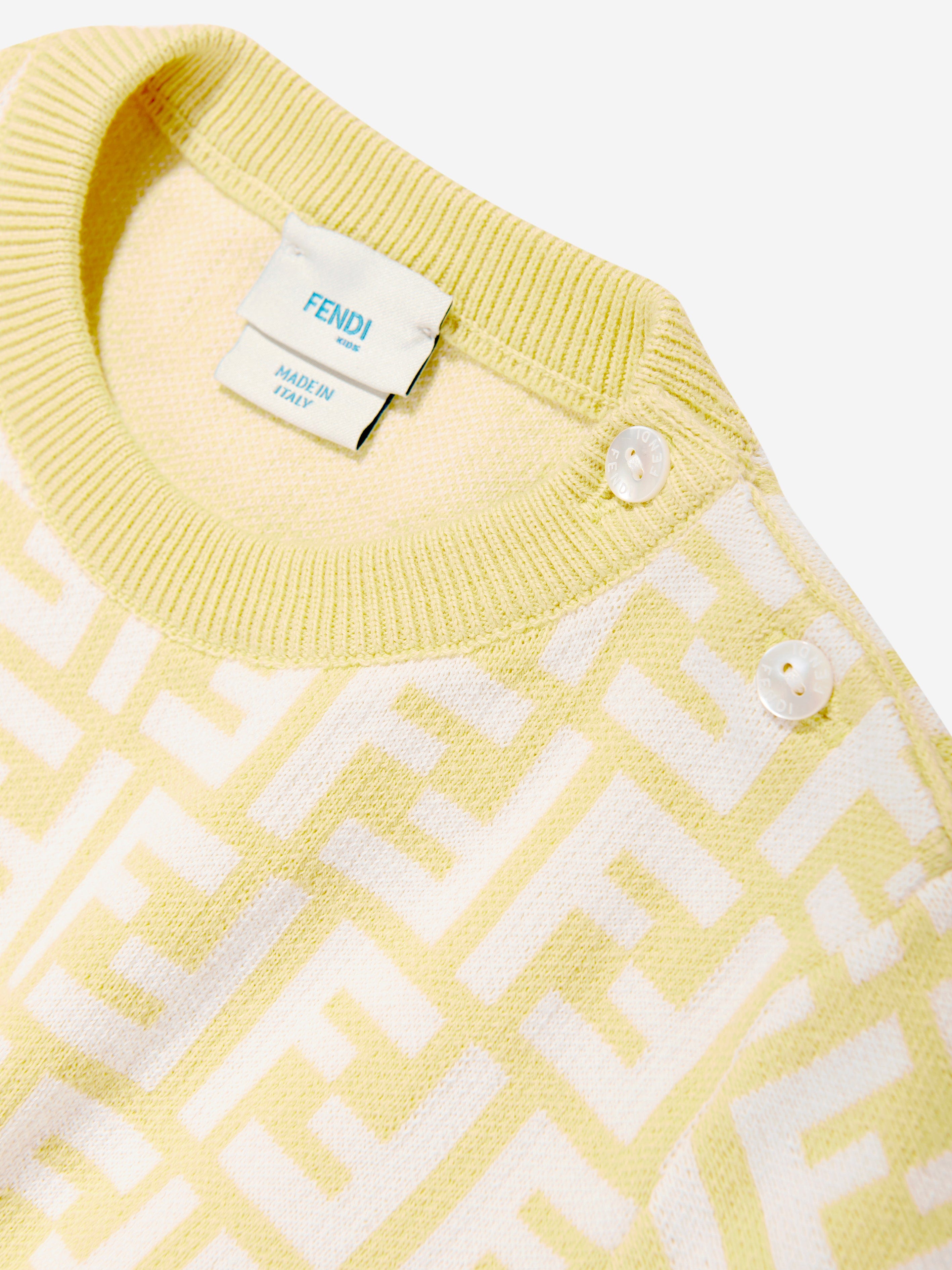 Adorable Baby Girls FF Logo Knit Dress - Soft Yellow Cotton Knitted Dress for Toddlers | Perfect for Birthday Parties, Family Photos & Special Occasions