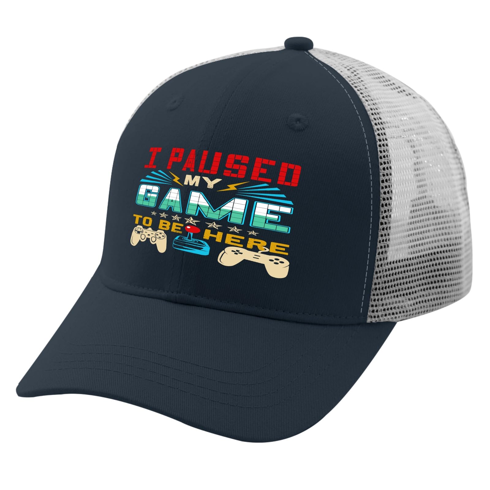 Funny Gaming Trucker Hat for Men - I Paused My Game to Be Here - Quick Dry Summer Baseball Cap for Outdoor Activities, Sports & Casual Wear