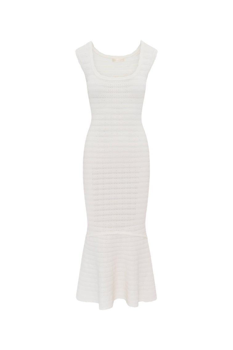 Leigh Pointelle Knit Midi Dress for Women - Breathable Lace Knit Summer Dress with Flowy Skirt | Perfect for Beach Vacations, Date Nights & Brunch Outings