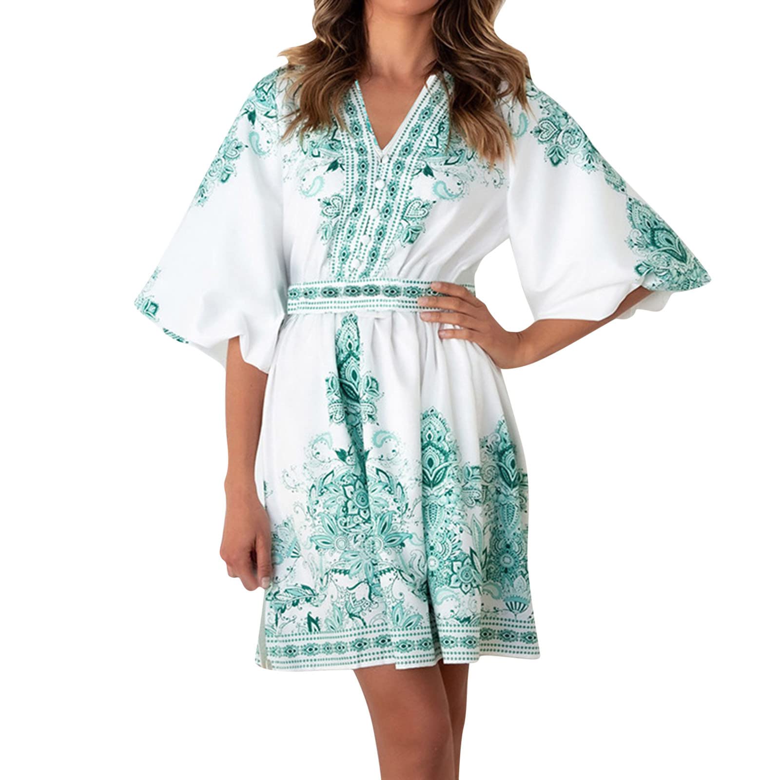 Best Women's Casual Midi Dresses for Spring & Summer | Blue and White Porcelain Print Straight Dress | Perfect for Office Wear, Date Nights & Summer Vacations
