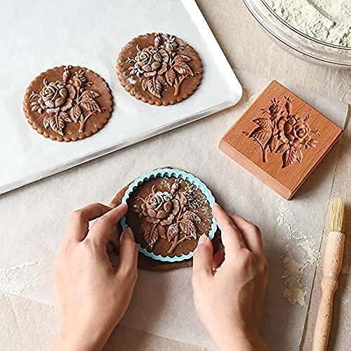 Wooden Cookie Cutter Set - Pinecone & Provence Rose Embossing Mold for Gingerbread, Biscuits | Baking Tool for Holiday Cookies, DIY Crafts & Home Decor | Christmas Baking, Wedding Favors, Gift Making