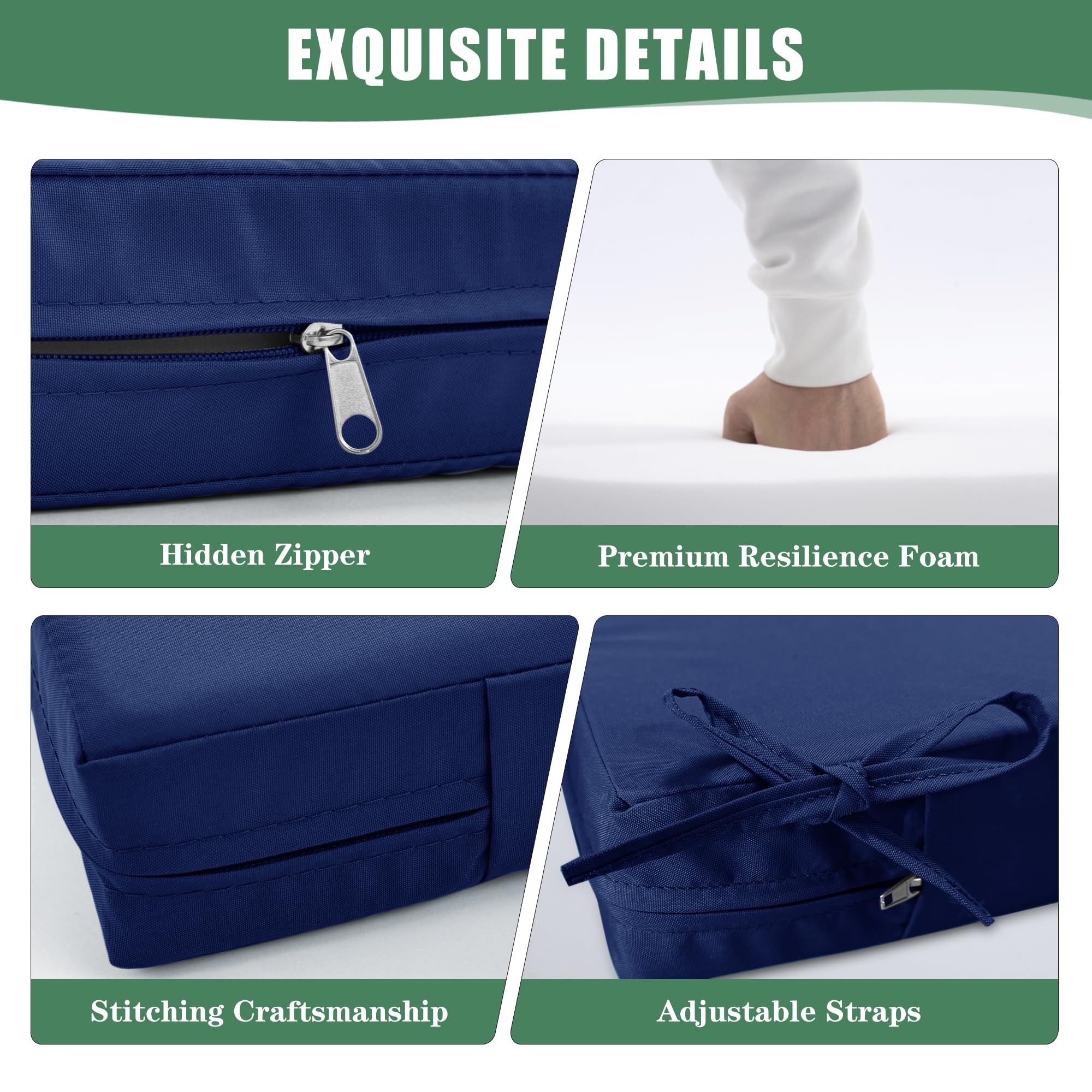 24x24 Inch Waterproof Outdoor Cushions for Patio Furniture - Double-Sided Deep Seat & Backrest Cushion Set with Removable Cover (Navy Blue, Set of 4) - Perfect for Garden, Deck, Poolside & Outdoor Lounge Chairs
