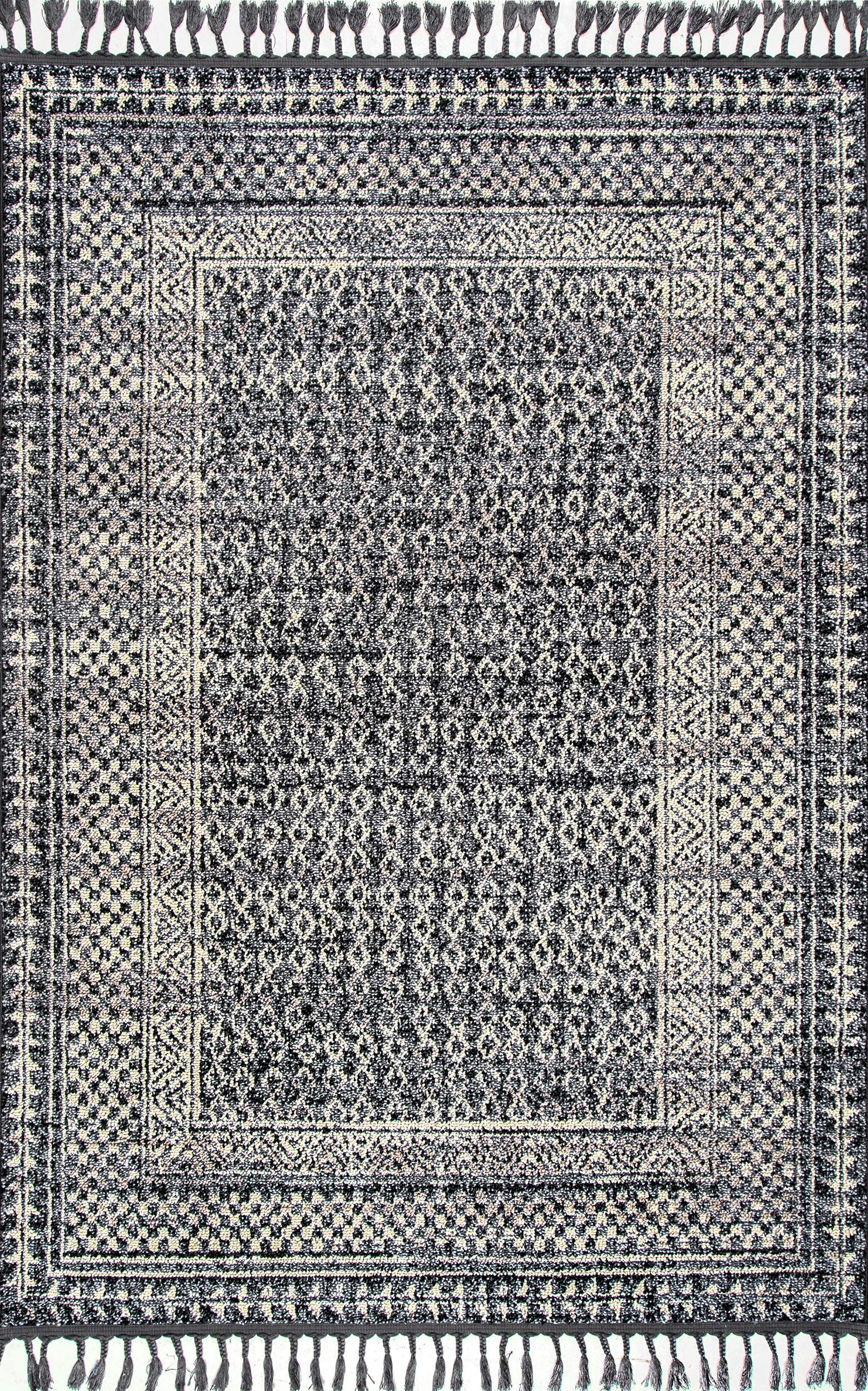 nuLOOM Claudia Diamond Tassel Accent Rug 2x4 Grey - Bohemian Chic Home Decor for Living Room, Bedroom & Entryway