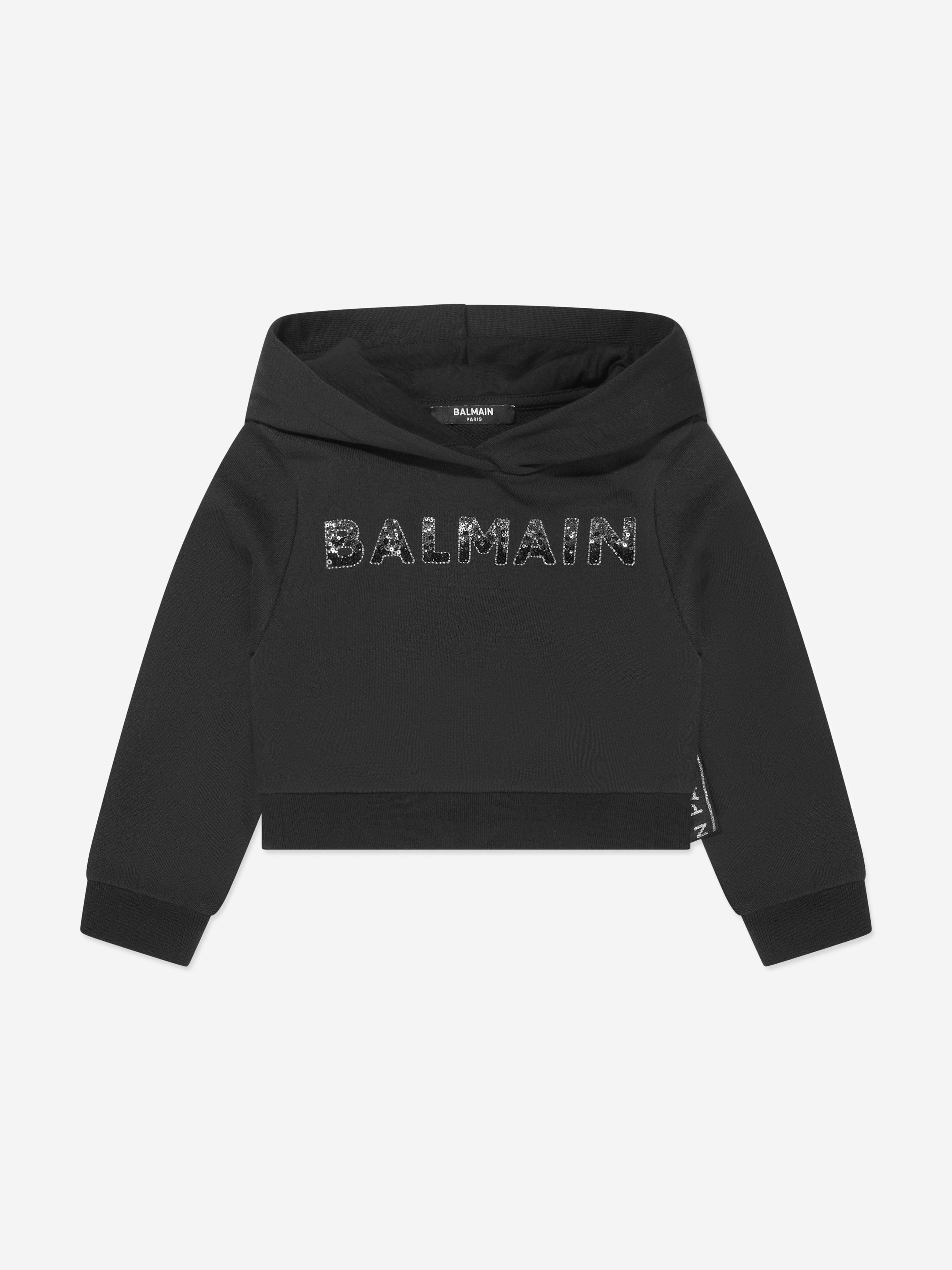 Balmain Girls Logo Hoodie - Black Cotton Pullover Sweatshirt for Teens | Casual Streetwear & School Outfit