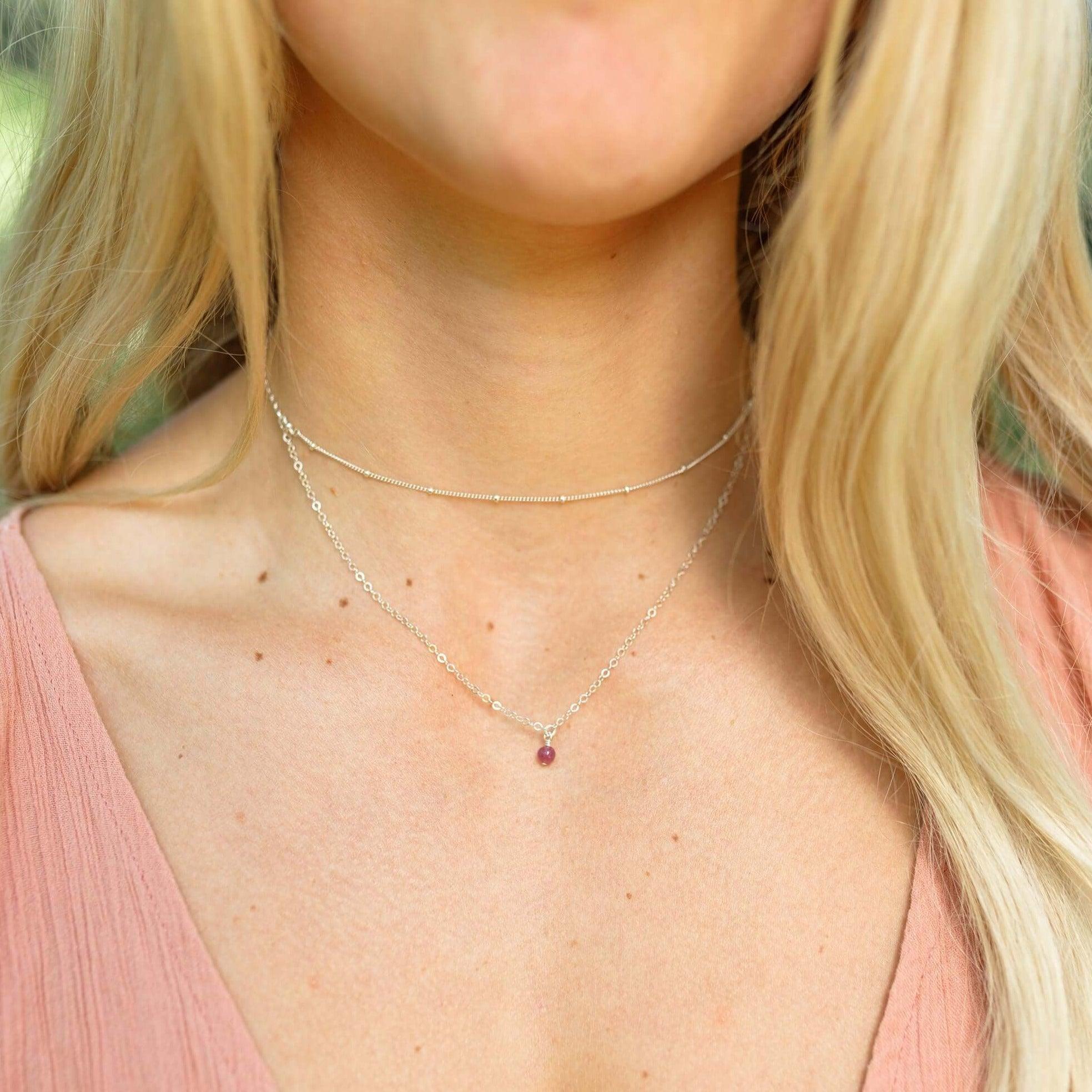 Ruby Gemstone Layered Choker Necklace - Elegant Dainty Gold Chain Jewelry for Women | Perfect for Valentine's Day Gifts, Date Nights & Special Occasions
