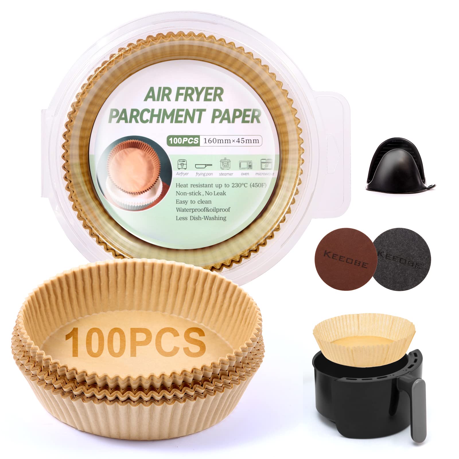 6.3 Inch Air Fryer Disposable Paper Liners - 100pcs Non-Stick Round Parchment Sheets for Baking, Cooking & Air Frying | Oil-Proof, Water-Resistant, Food Grade | Perfect for Roasting, Grilling & Meal Prep