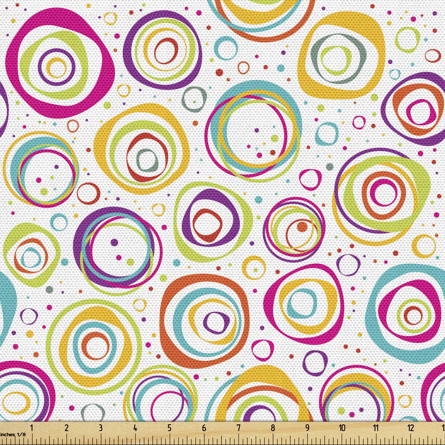Ambesonne Geometric Fabric by The Yard - Spirals with Funny Dots Bubbles Print Decorative Upholstery Fabric for Sofa, Curtains & Home Decor (10 Yards, Yellow & Green) | Perfect for DIY Projects, Crafting & Interior Design
