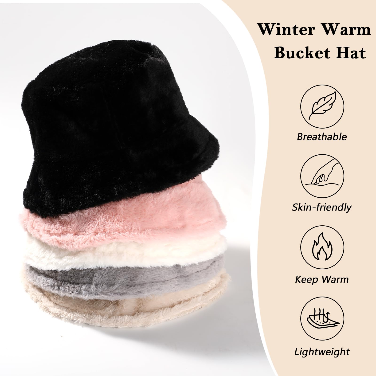 Premillow Women's Winter Fuzzy Bucket Hat - Soft Faux Fur Warm Fluffy Fisherman Cap for Cold Weather - Perfect for Outdoor Activities, Skiing, and Winter Fashion