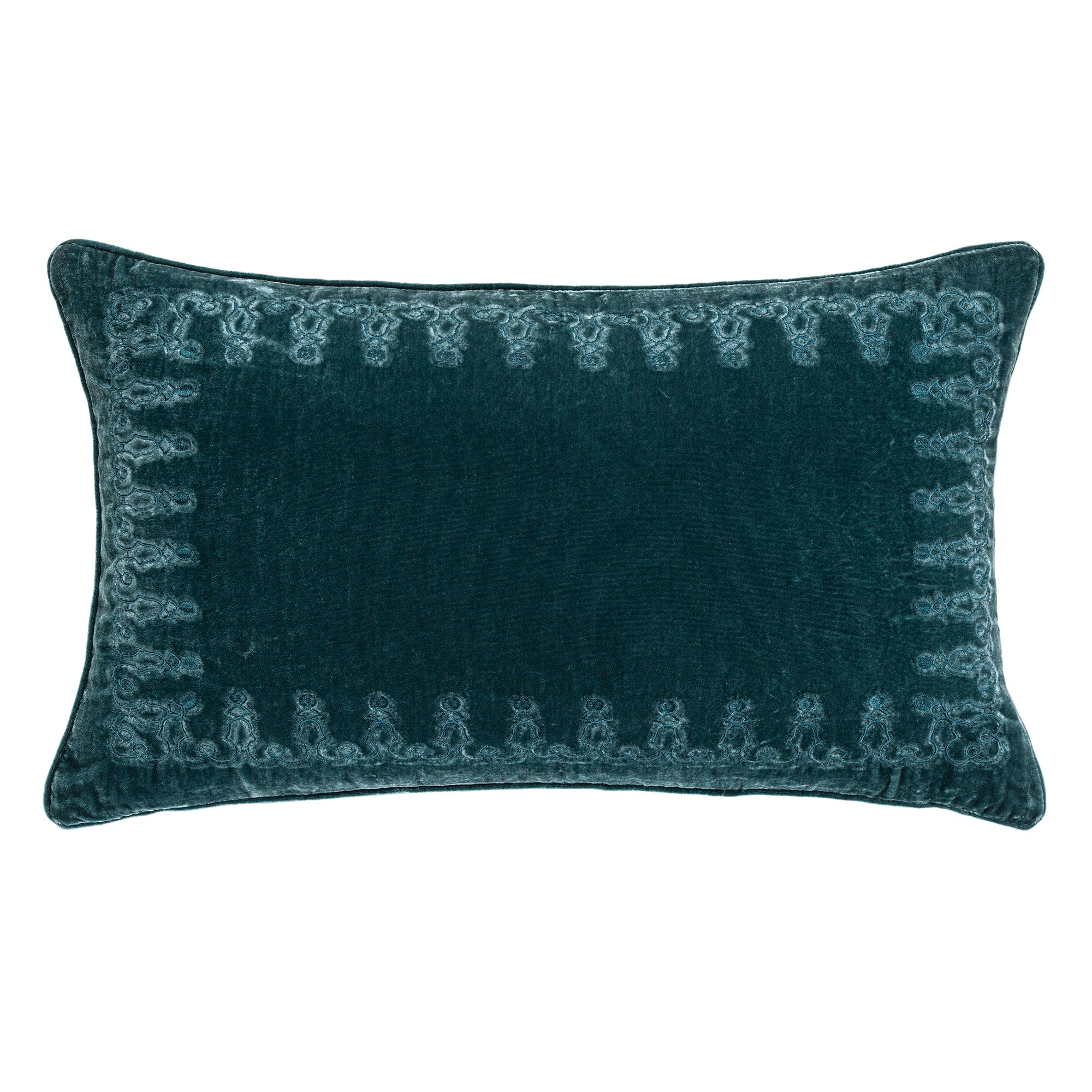 Stella Faux Silk Velvet Embroidered Lumbar Pillow - Decorative Throw Pillow for Sofa, Bed & Couch - Luxury Home Decor Accent for Living Room & Bedroom