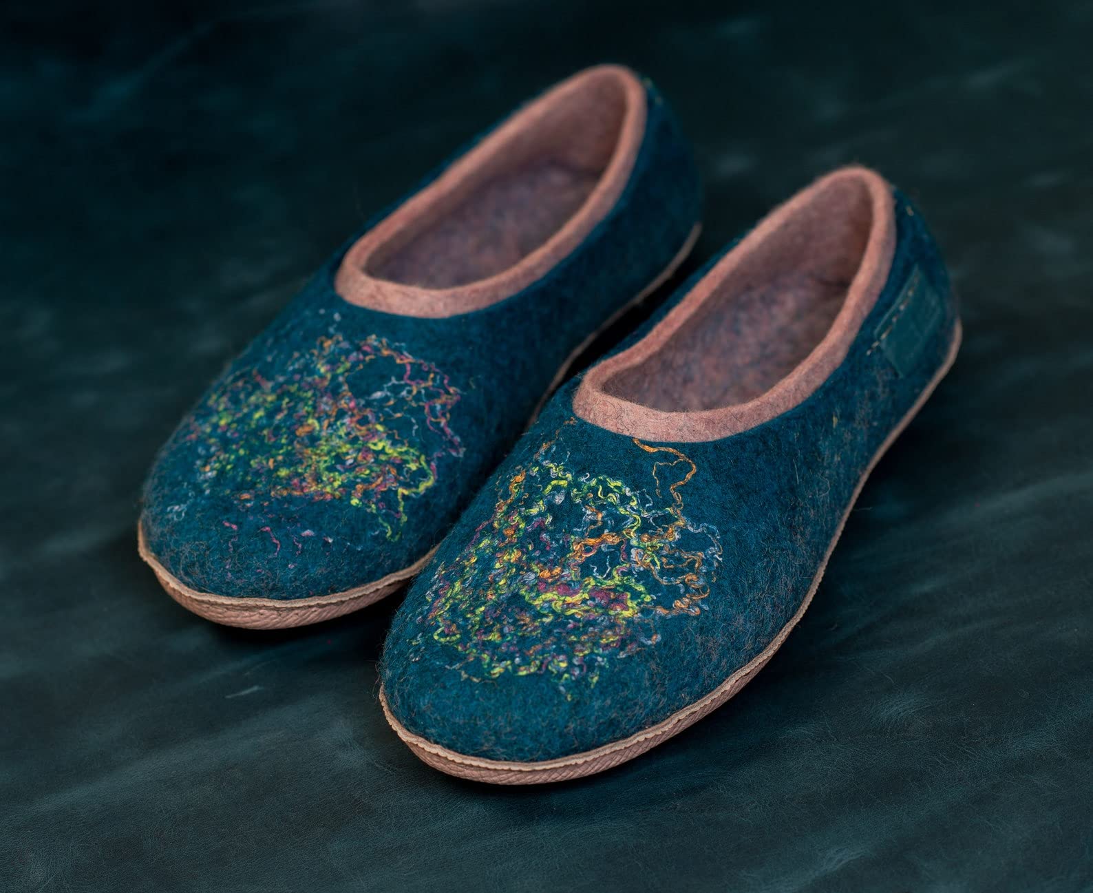 Cozy 2-Layer Green & Purple Wool House Slippers for Women - Soft Indoor Winter Slippers - Perfect Mother's Day Gift for Her - Ideal for Home, Lounge & Cold Floors