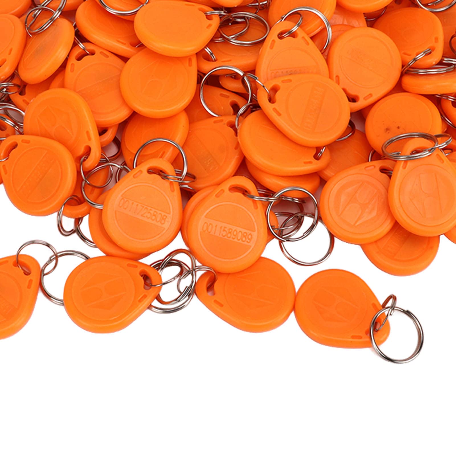 100 Pcs 125KHz RFID Key Fobs - Orange Contactless Proximity Keycards for Door Access Control, Smart ID Badges & Security Systems | Ideal for Offices, Hotels, Gyms & Apartment Buildings