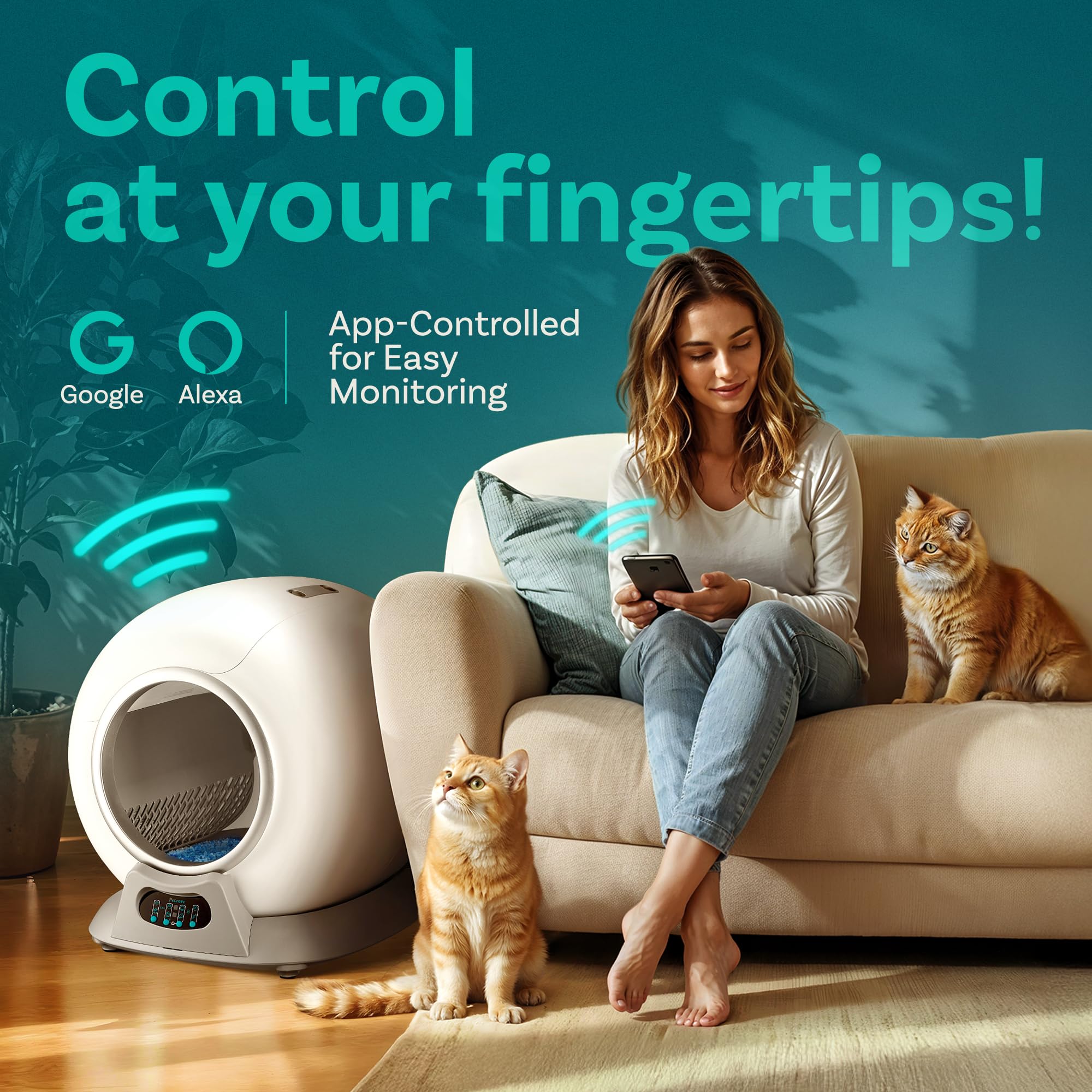 Self-Cleaning Cat Litter Box with Auto Safety Sensors for Multiple Cats - Smart WiFi-Enabled Automatic Litter Box with Odor Control & App Control - Perfect for Busy Pet Owners & Multi-Cat Households