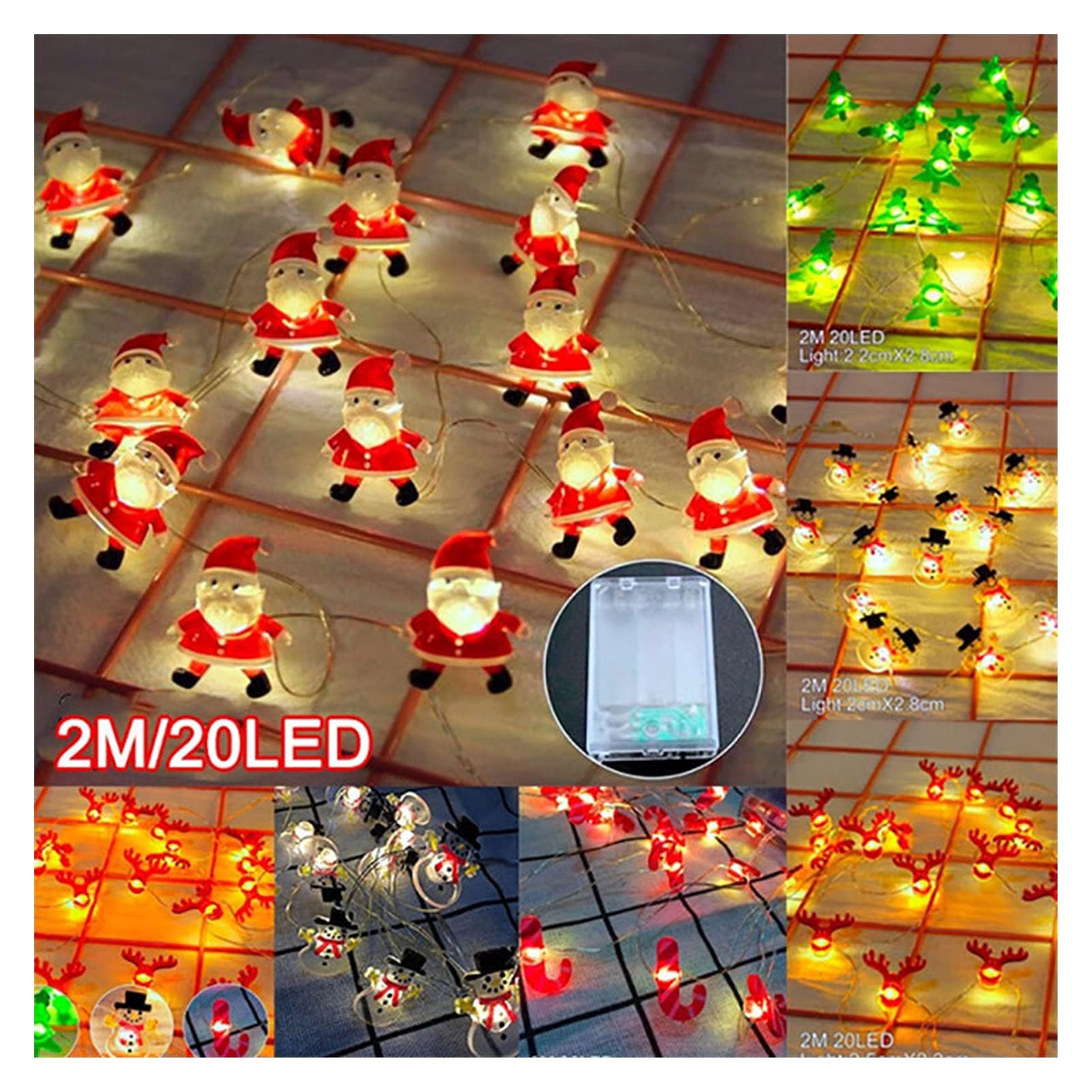 Santa Claus LED Fairy Lights String - 2 Meters 20 Lights Battery Powered Christmas Decorations for Kids Room, Xmas Tree, Party & Winter Home Decoration | Cute Snowman Design Holiday Gift Lamp