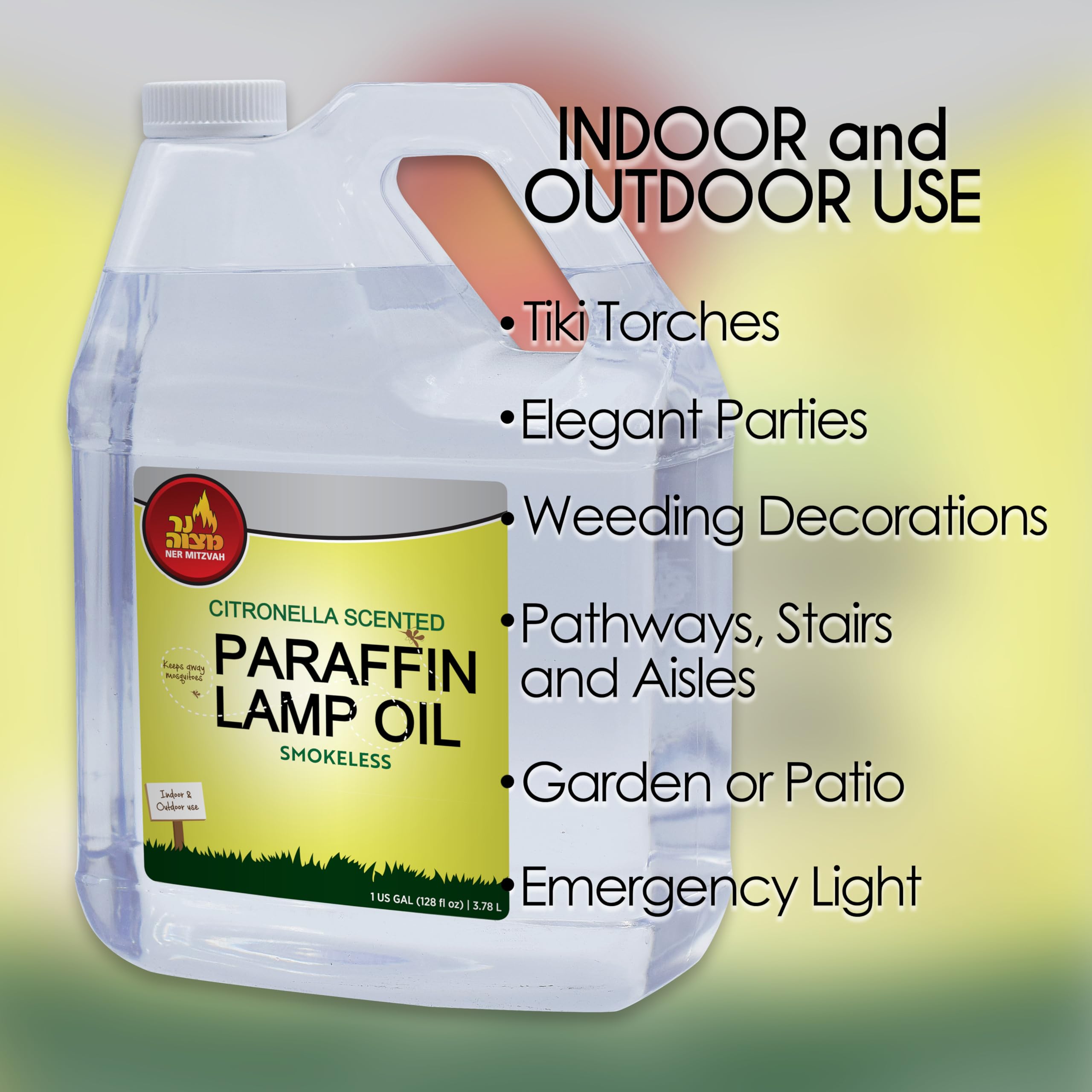 Citronella Scented Lamp Oil 1 Gallon - Smokeless Odorless Mosquito Repellent for Lanterns, Torches & Oil Candles | Indoor/Outdoor Use for Patio, Camping & Backyard Gatherings