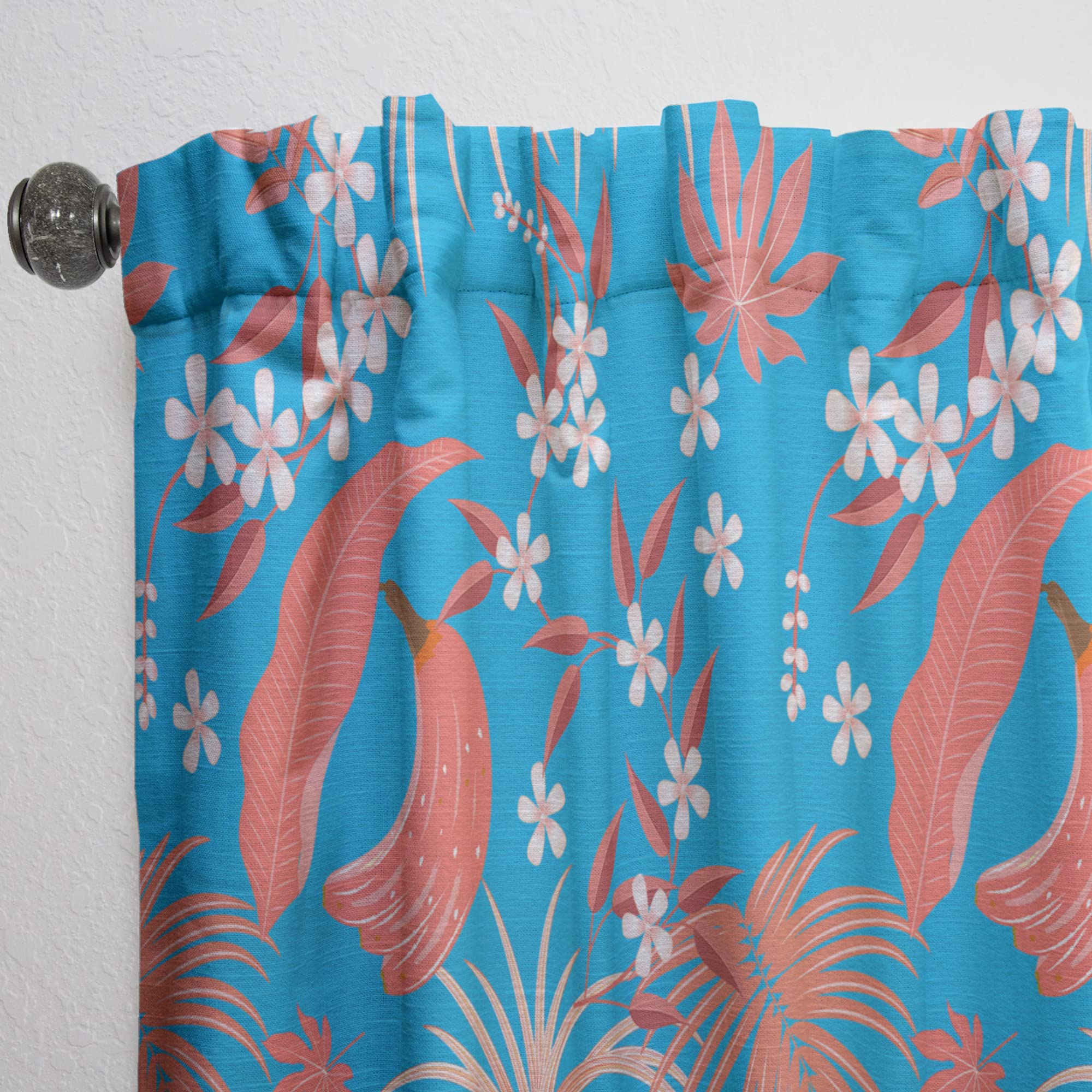 DesignQ Thermal Insulated Curtains - Tropical Retro Foliage Coral II Pattern - 52x120 Inch Single Panel for Bedroom & Living Room | Energy Saving, Blackout Drapes for Home Decor & Temperature Control