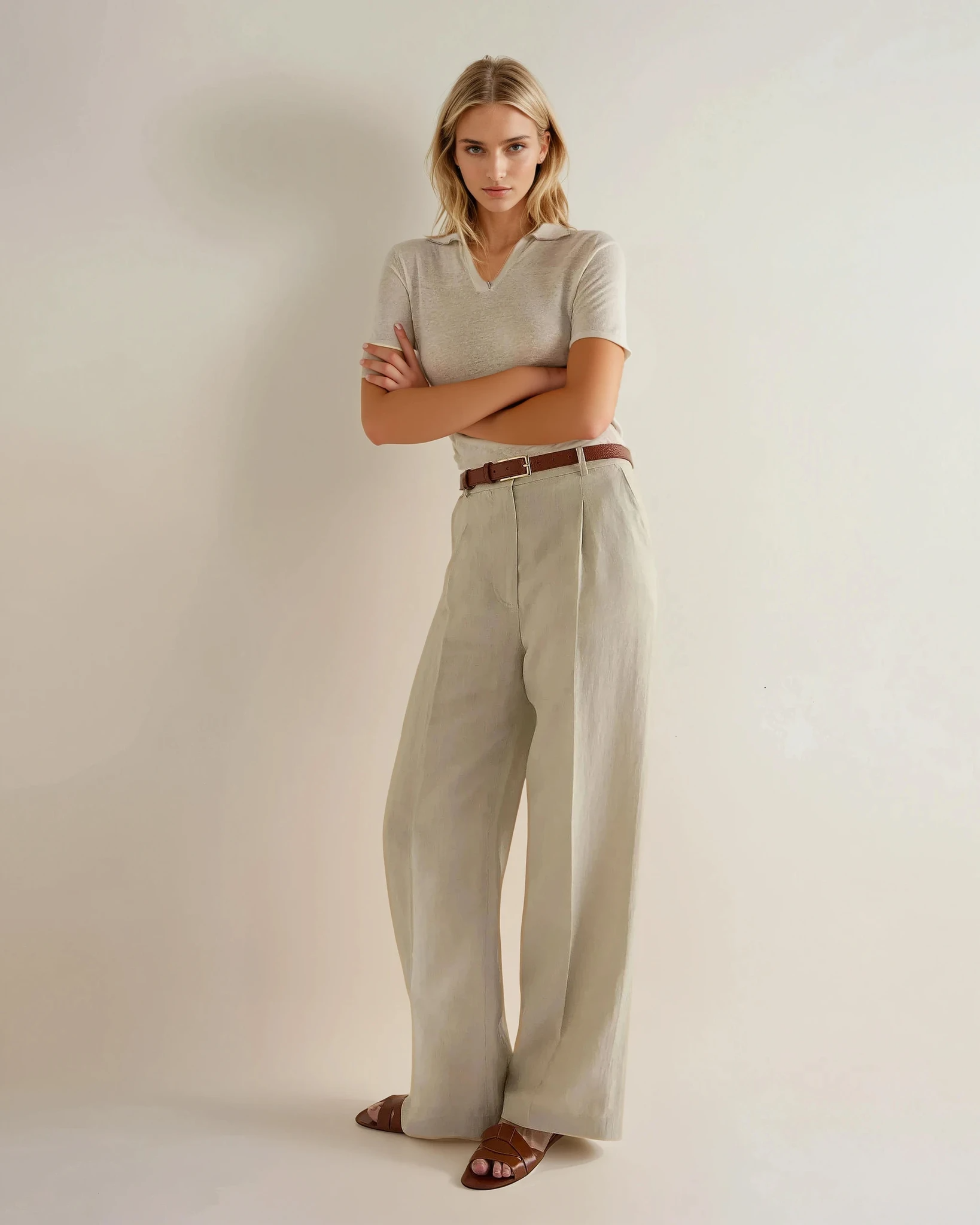 Women's Linen Blend Collared Top - Breathable Summer Shirt in New Ivory White | Perfect for Office Wear & Casual Outings