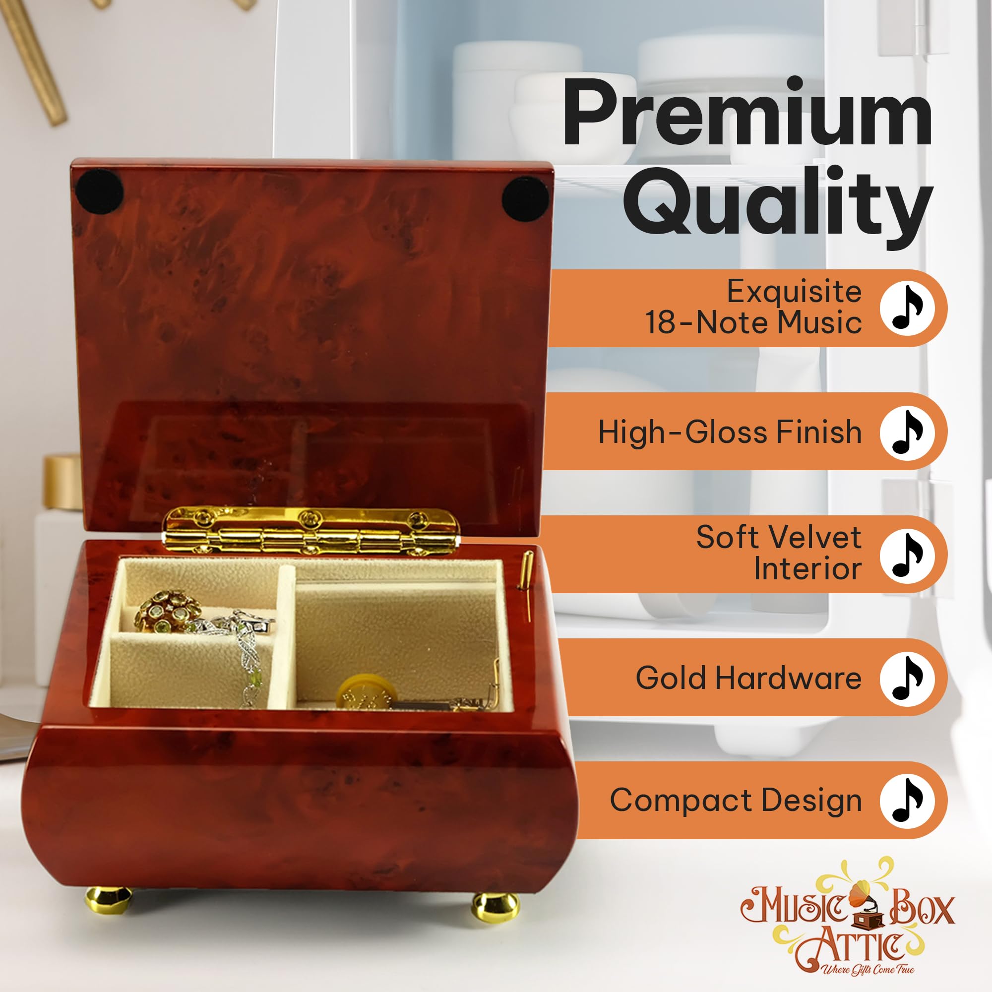 Personalized Wooden Musical Jewelry Box for Women & Girls - Custom Song Jewelry Organizer with Music - Elegant Earrings & Rings Storage Box - 5.0 x 4.5 x 2.5 Inches (And I Love Her) - Perfect Gift for Birthdays, Anniversaries & Valentine's Day