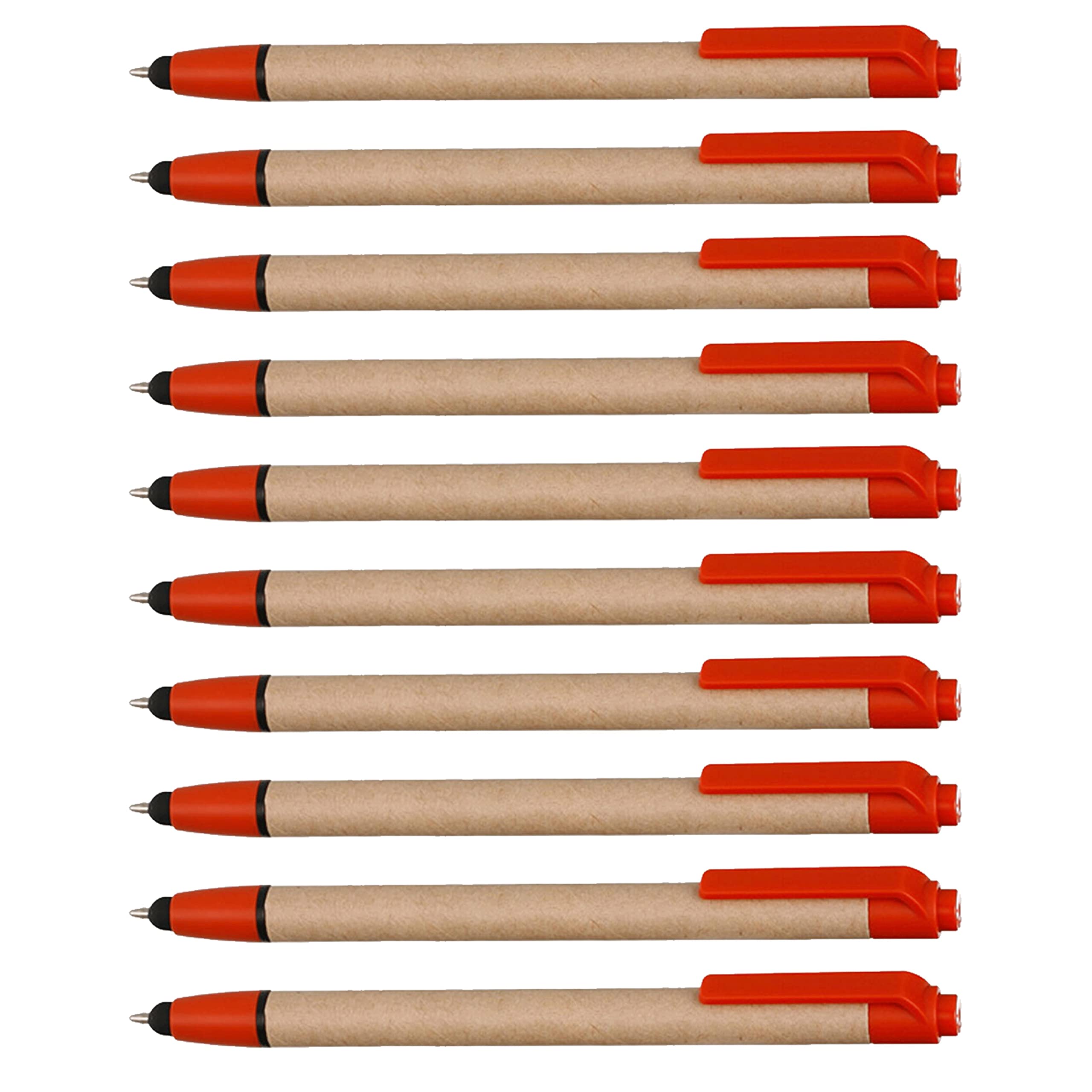 10 Pack Retractable Ballpoint Stylus Pens - Eco-Friendly Recycled Material - Red Ink for Smooth Writing - Perfect for Note Taking, Drawing & Touchscreen Devices