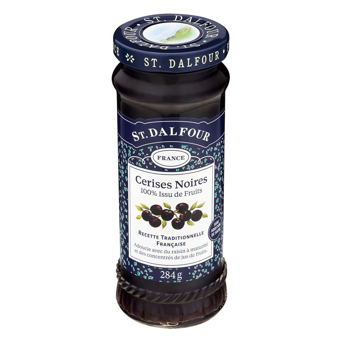 St Dalfour Black Cherry Fruit Spread 284g (10oz) - All Natural, No Added Sugar, Perfect for Toast, Yogurt & Desserts