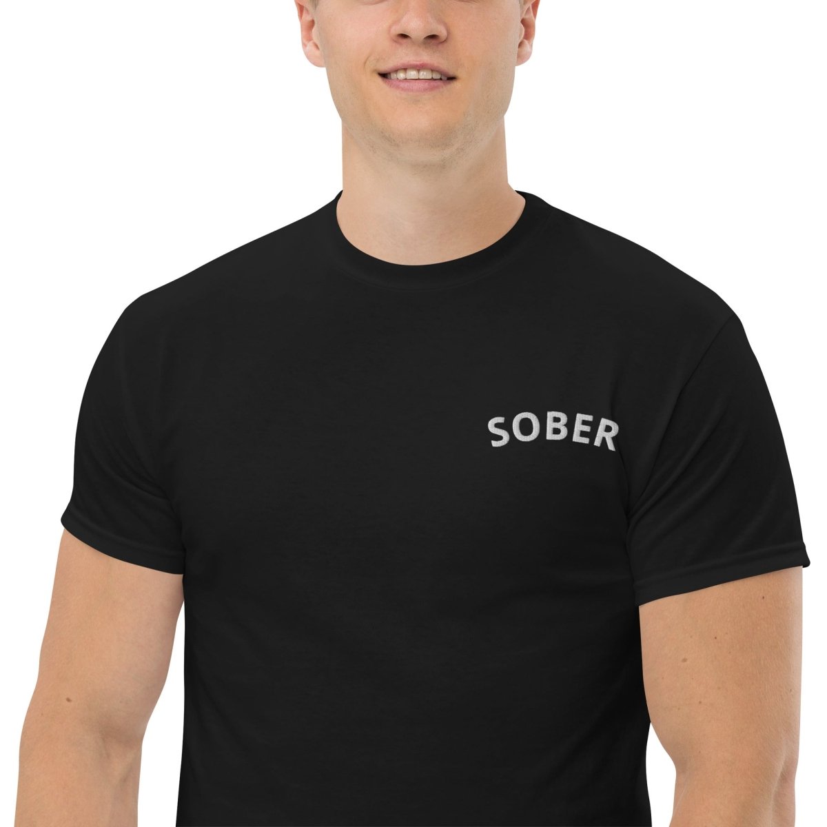 Sober Embroidered Men's Classic T-Shirt | Premium Cotton Casual Tee | Sober Life Apparel for Everyday Wear & Recovery Support