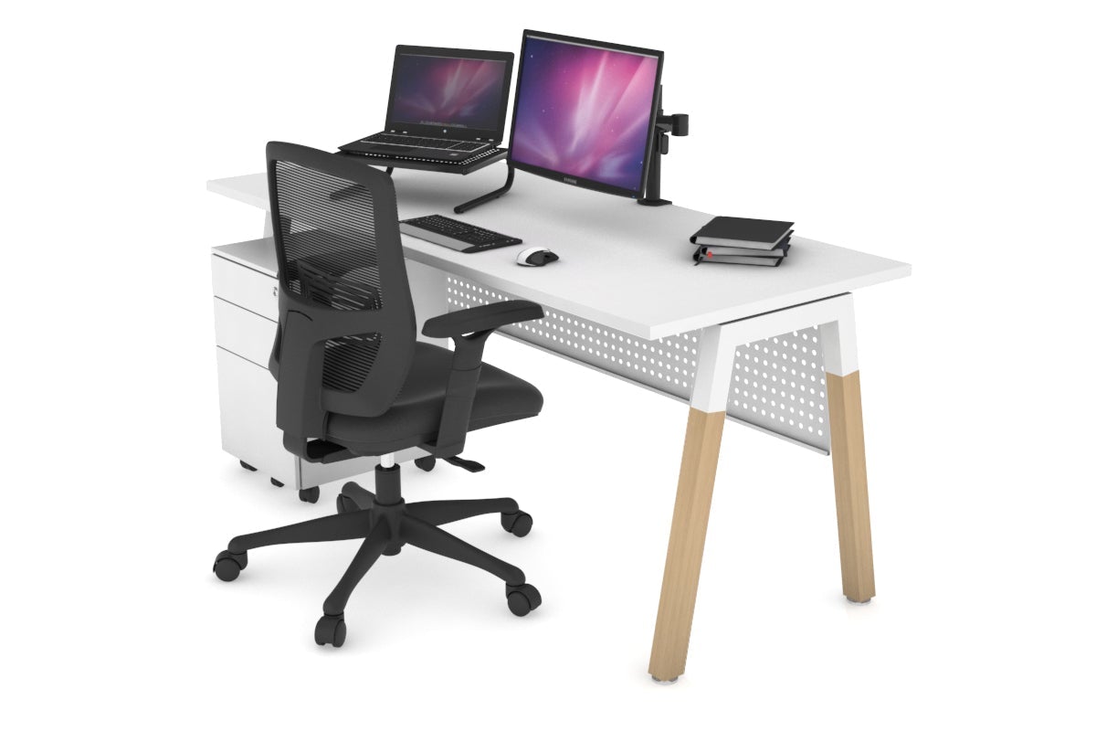 Quadro A Legs Office Desk with Wood Legs & Cross Beam - 1200L x 700W - Sturdy Workstation for Home Office, Study Room, or Professional Workspace