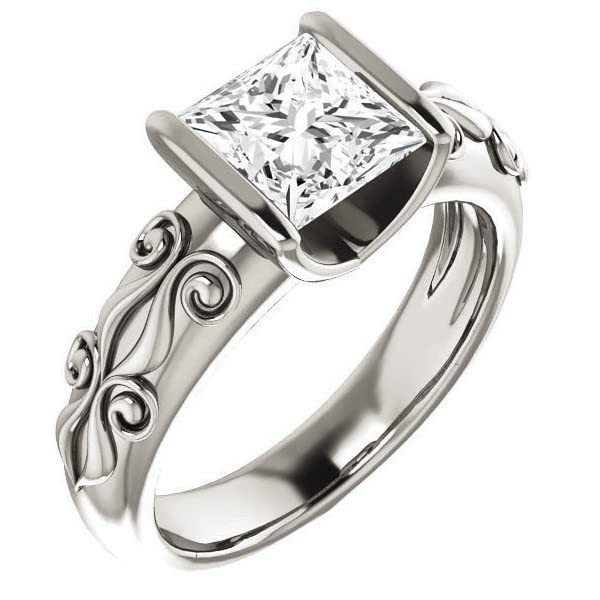 2 CT Princess Cut Colorless Moissanite Engagement Ring Set for Women - Sterling Silver Wedding Bridal Ring Set, Half-Bezel Solitaire Eternity Band - Perfect Anniversary Promise Gift for Her (Ideal for Proposals, Weddings & Special Occasions)