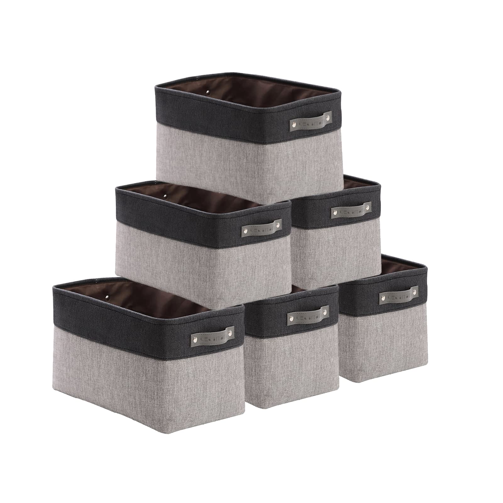 DECOMOMO Small Storage Baskets 6-Pack - Grey & Black Closet Organizer Bins for Shelves, Bathroom, Kids Room & Office Organization - Space Saving Home Storage Solutions