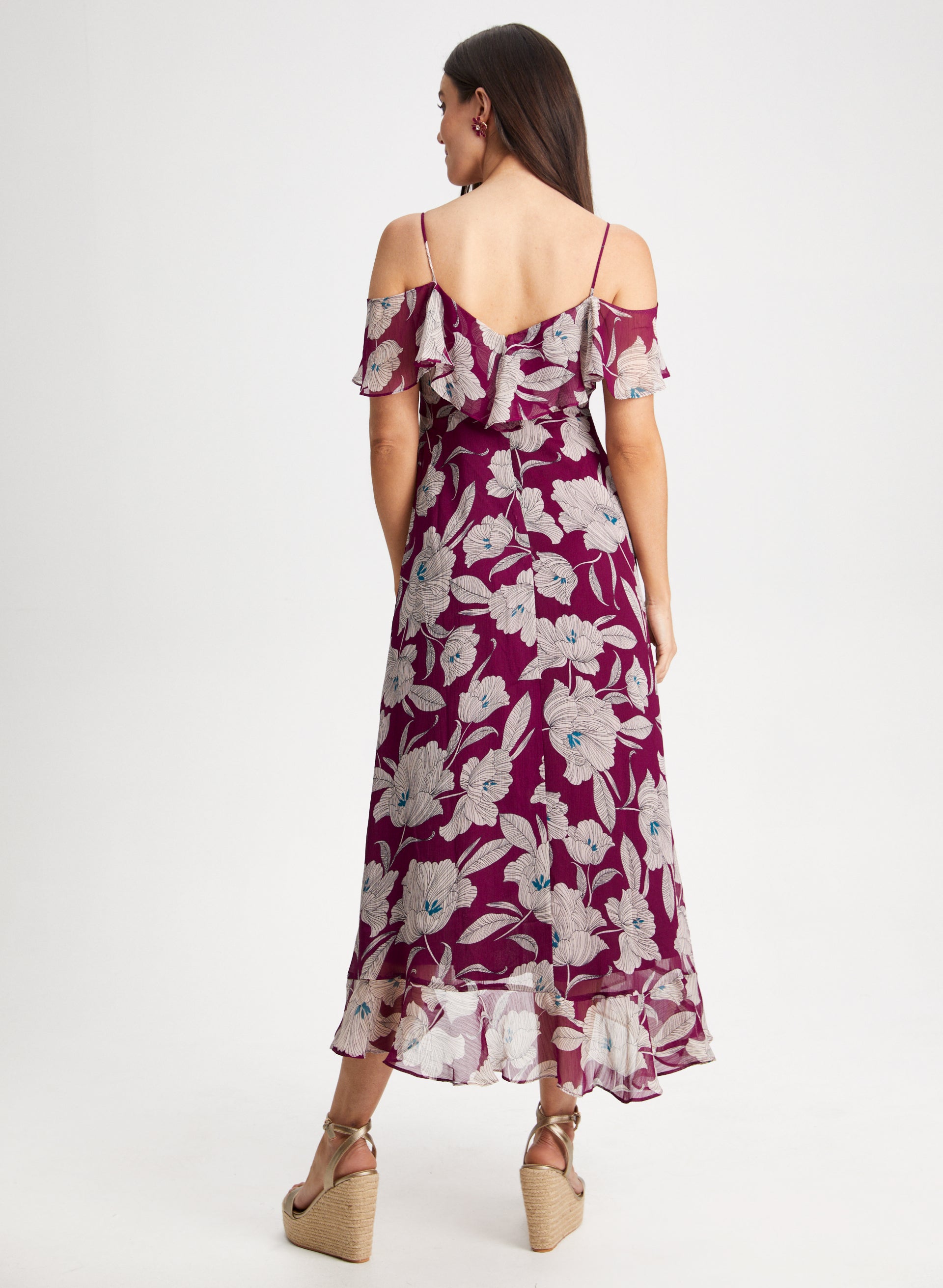 Floral Print Ruffle Dress for Women - Summer Boho Maxi Dress with V-Neck & Long Sleeves - Perfect for Beach Vacations, Weddings & Date Nights