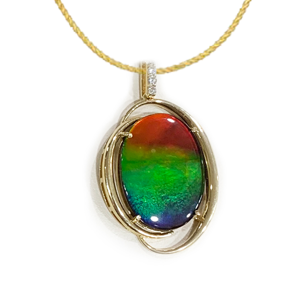 14K Gold Ammolite Pendant Necklace - Genuine Natural Gemstone Jewelry for Women - Perfect Gift for Birthday, Anniversary & Special Occasions