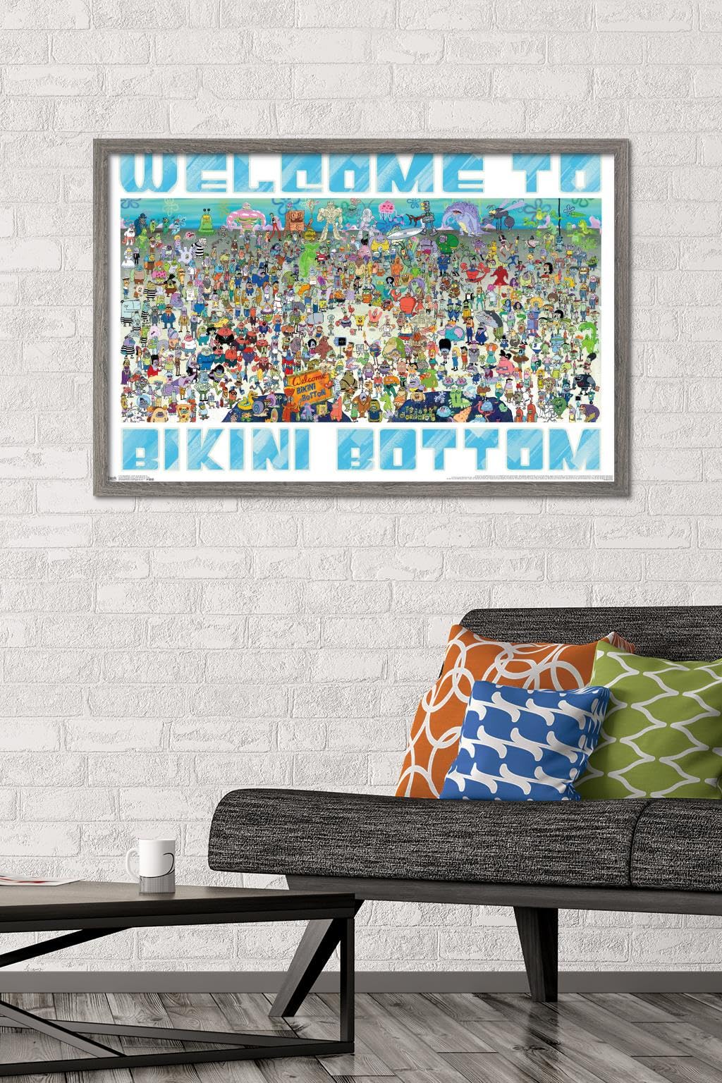Nickelodeon Spongebob SquarePants Every Character Wall Poster - 22.375 x 34 Inches Barnwood Framed - Perfect for Kids Room Decor, Game Room & Office Wall Art