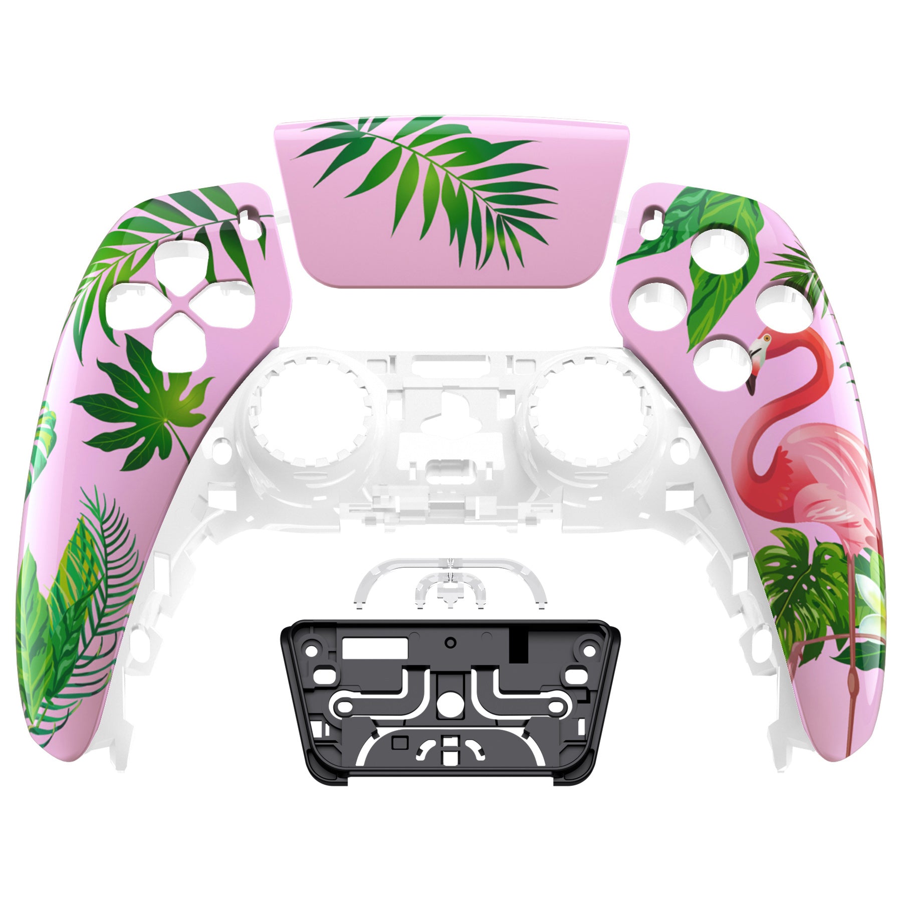 eXtremeRate PS5 Controller Front Housing Shell Replacement - Compatible with BDM 010/020/030/040/050 - Tropical Flamingo Design - DIY Customization for Gaming Enthusiasts - Perfect for PS5 Controller Repair and Personalization
