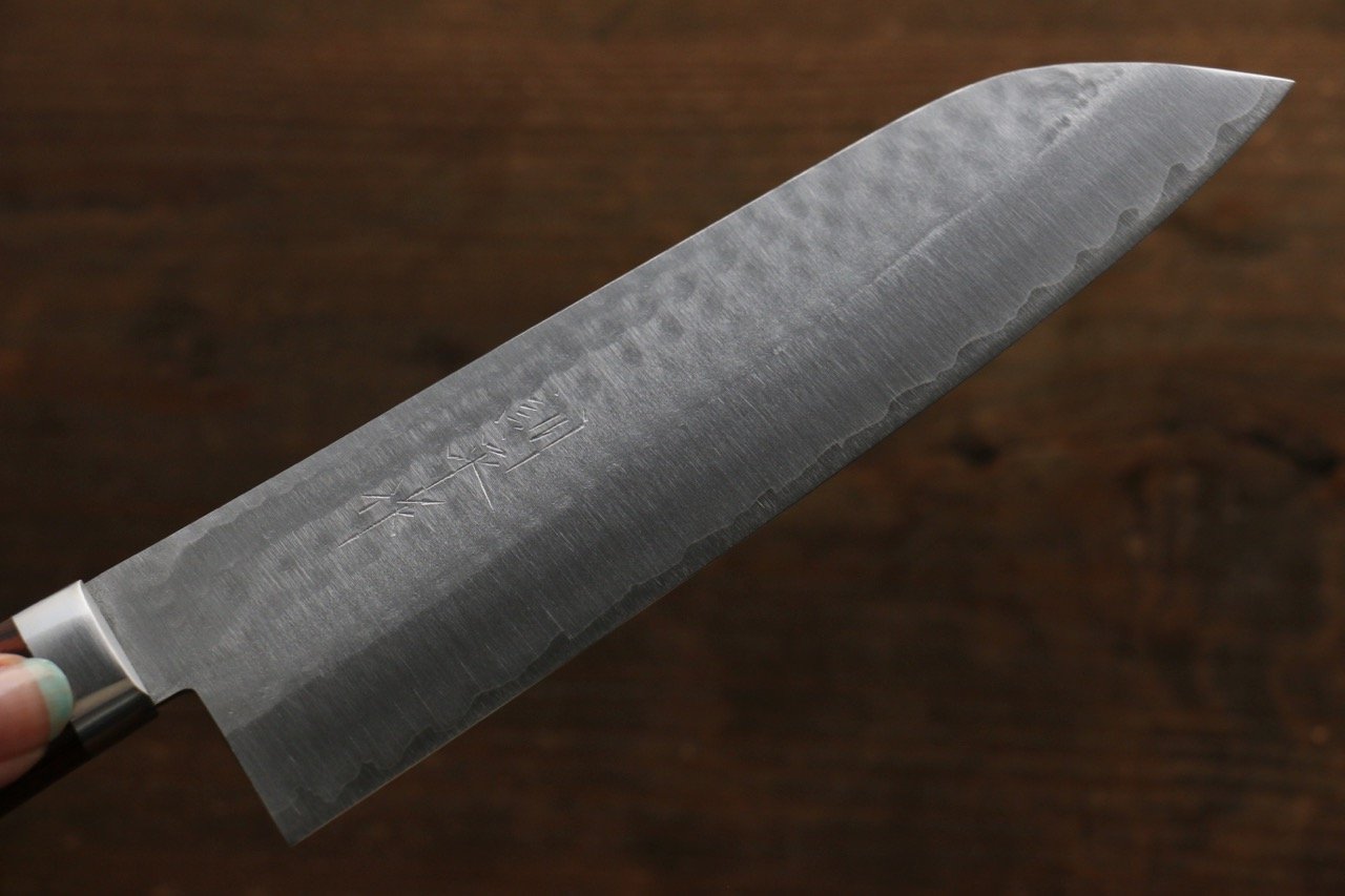 Premium Kunihira VG1 Hammered Santoku Knife 170mm - Japanese Chef Knife with Mahogany Handle - Perfect for Slicing, Dicing & Chopping Vegetables, Meat & Fish