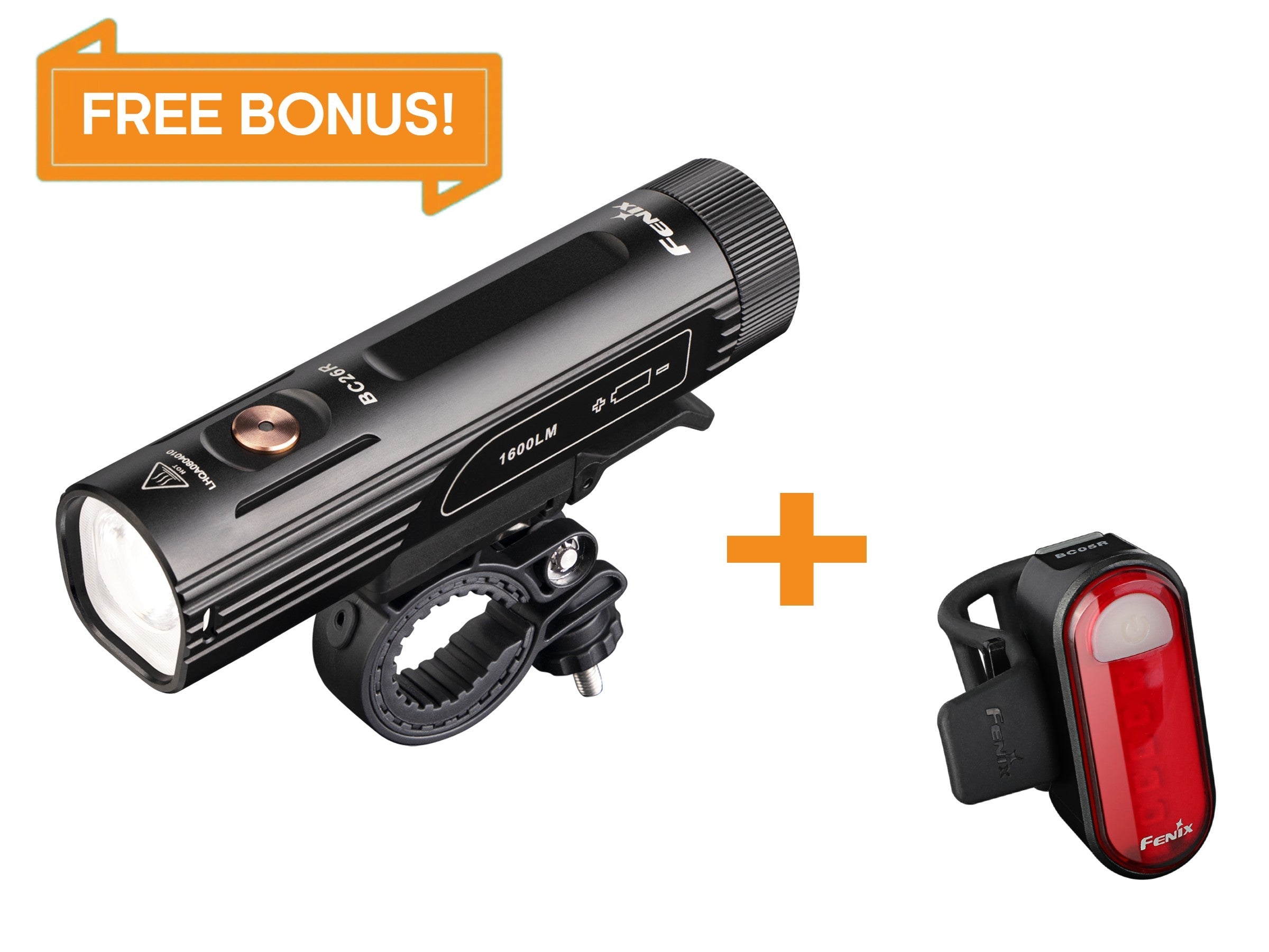 Fenix BC26R 1600 Lumen Rechargeable LED Bike Light with BC05R V2 Tail Light Bundle - High Visibility Cycling Safety for Night Riding & Commuting
