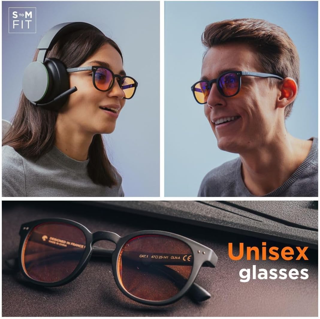 Horus X Round Blue Light Blocking Computer Glasses - Anti-Fatigue Screen Glasses for Small Faces with Urban Amber Lenses | Reduce Eye Strain for Office Work, Gaming & Digital Screen Use