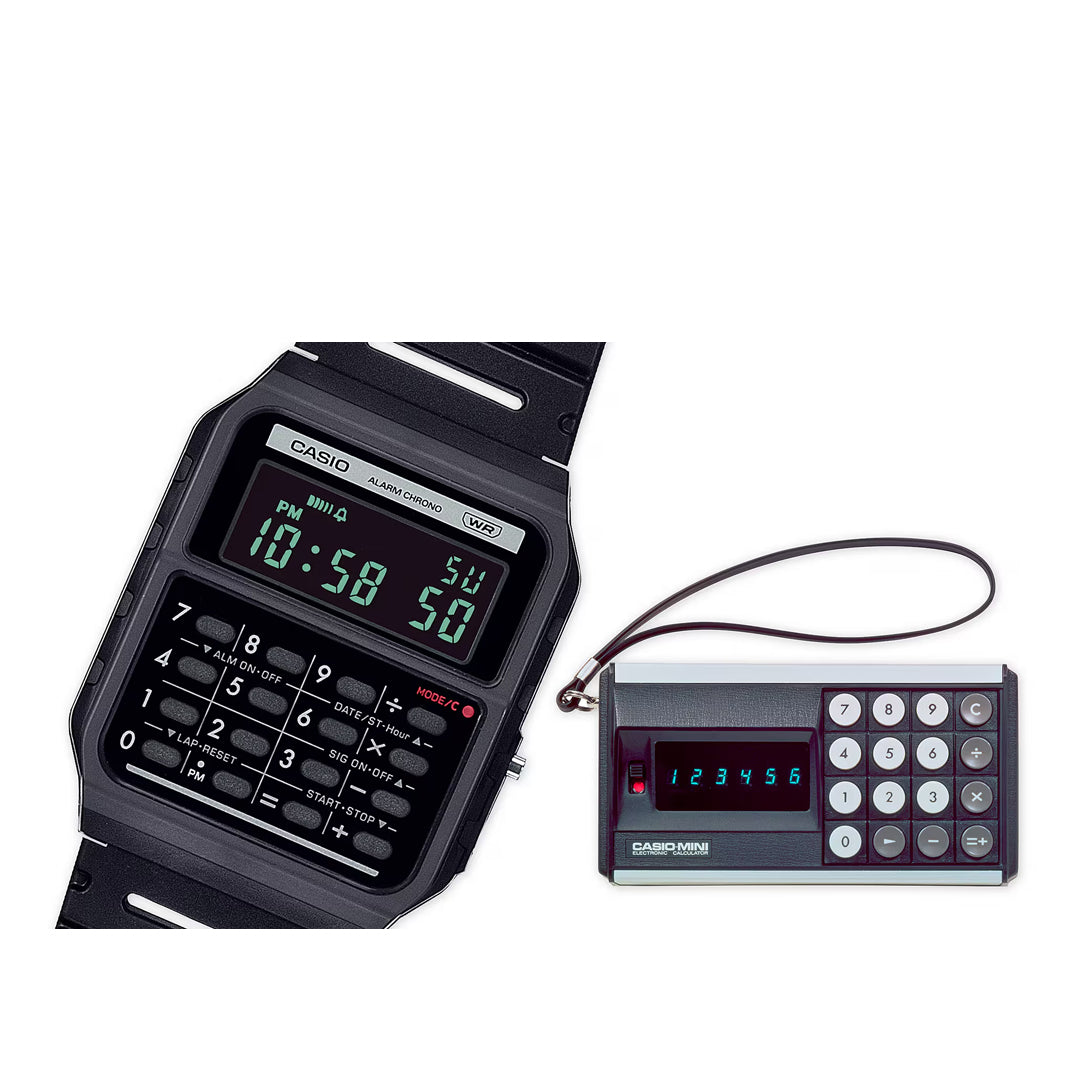 Casio CA-53WB-1BCF Pop Black Calculator Watch - Retro Digital Watch with Alarm, Stopwatch & LED Light - Perfect for School, Office & Vintage Style Lovers