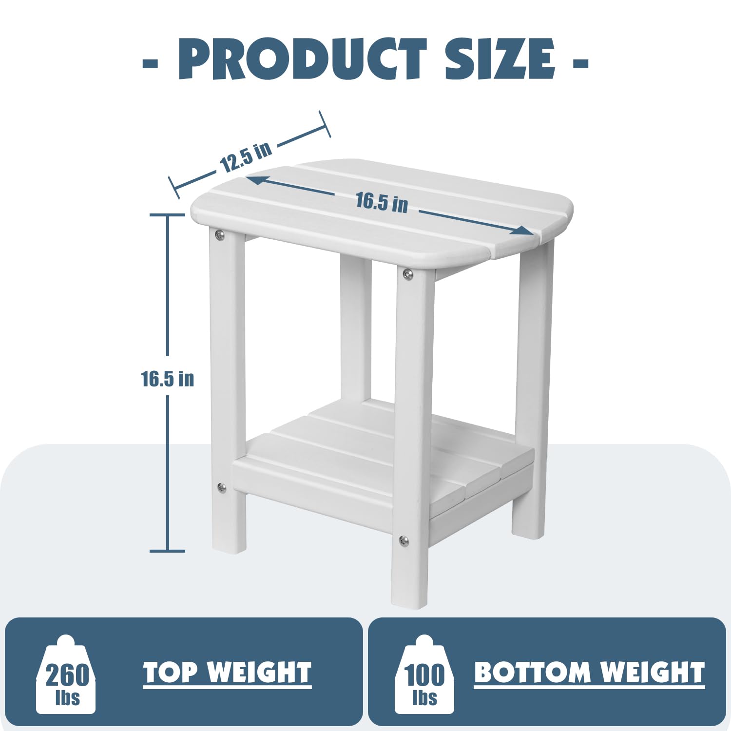 2-Tier Adirondack Outdoor Side Table - Weather Resistant HDPE Patio End Table for Deck, Garden & Poolside (White) - Perfect for Drinks, Books & Outdoor Relaxation
