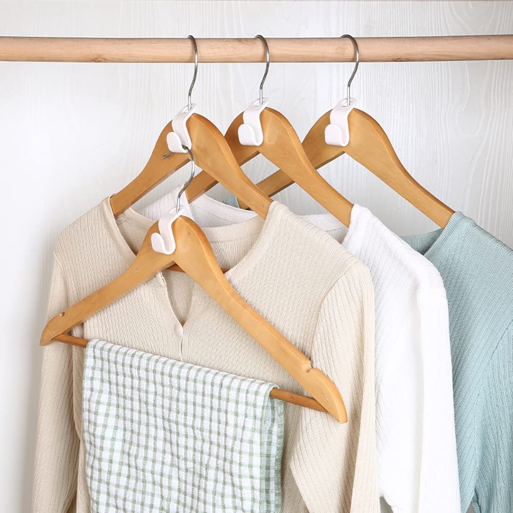 50pcs White Plastic Clothes Hanger Connectors - Space Saving Hanger Extender Clips for Closet Organization - Ideal for Small Spaces, Wardrobes & Laundry Rooms