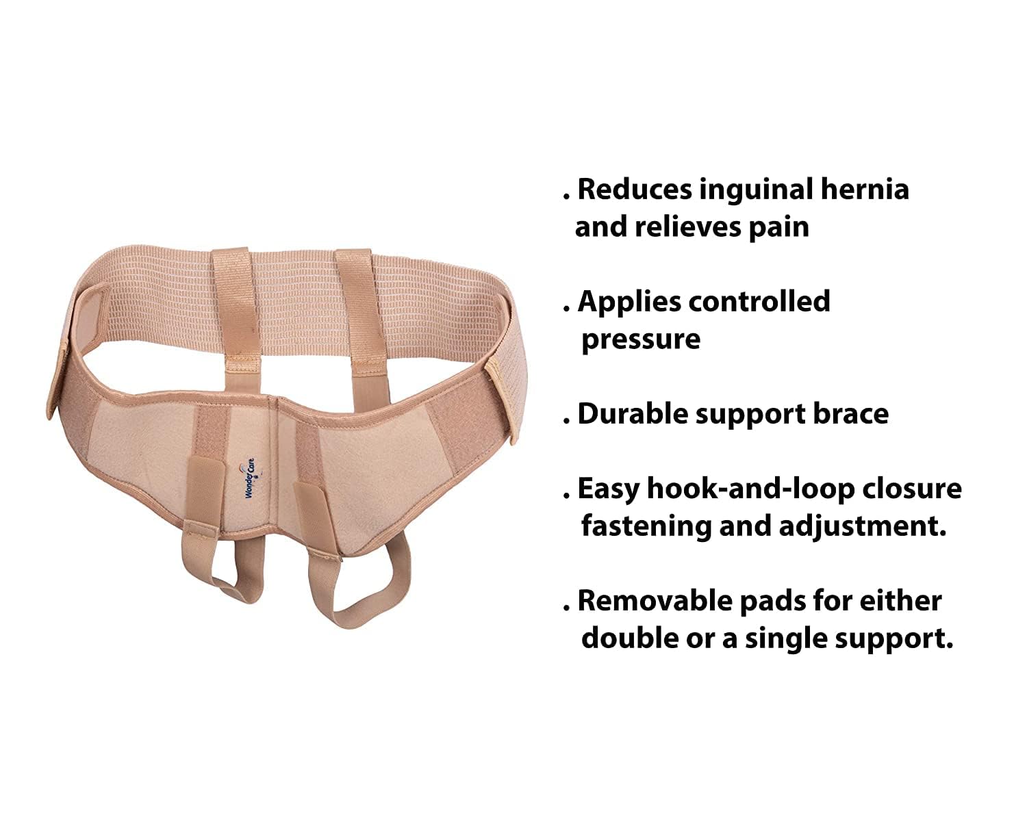 Wonder Care Inguinal Hernia Belt Truss Brace for Single/Double Hernia & Sports Hernia Relief - Adjustable Support with 2 Removable Compression Pads - Skin Tone (XX-Large, Double) - Ideal for Post-Surgery Recovery, Workout Support & Daily Comfort