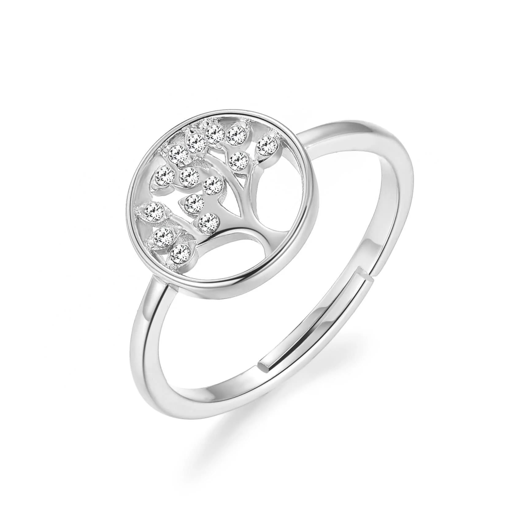 Silver Plated Tree of Life Ring with Zircondia® Crystals - Perfect Gift for Nature Lovers